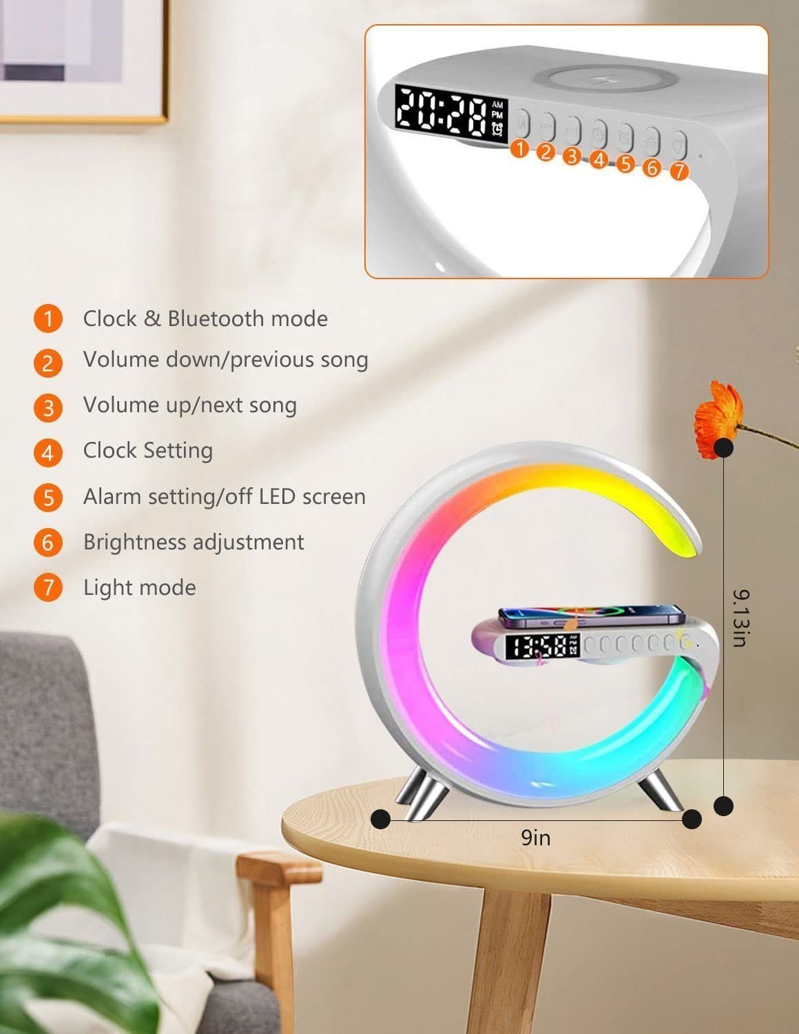 DOPWii Wecker Wake up Light mit Kabelloser Ladefunktion,Bluetooth Lautsprecher,15W