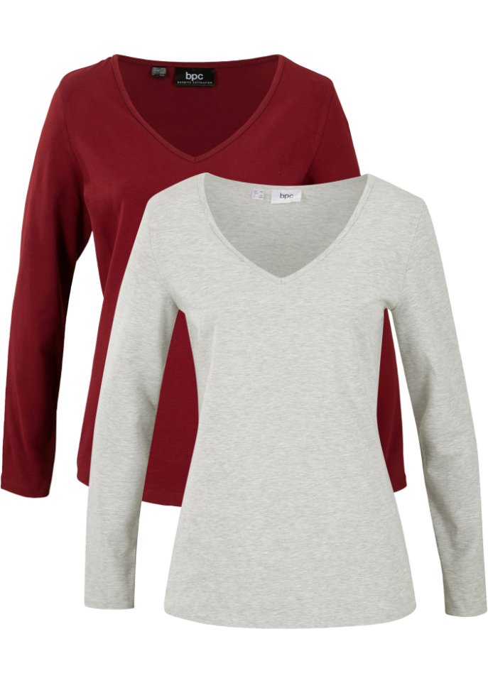 Langarmshirt mit V-Ausschnitt (2er Pack)
