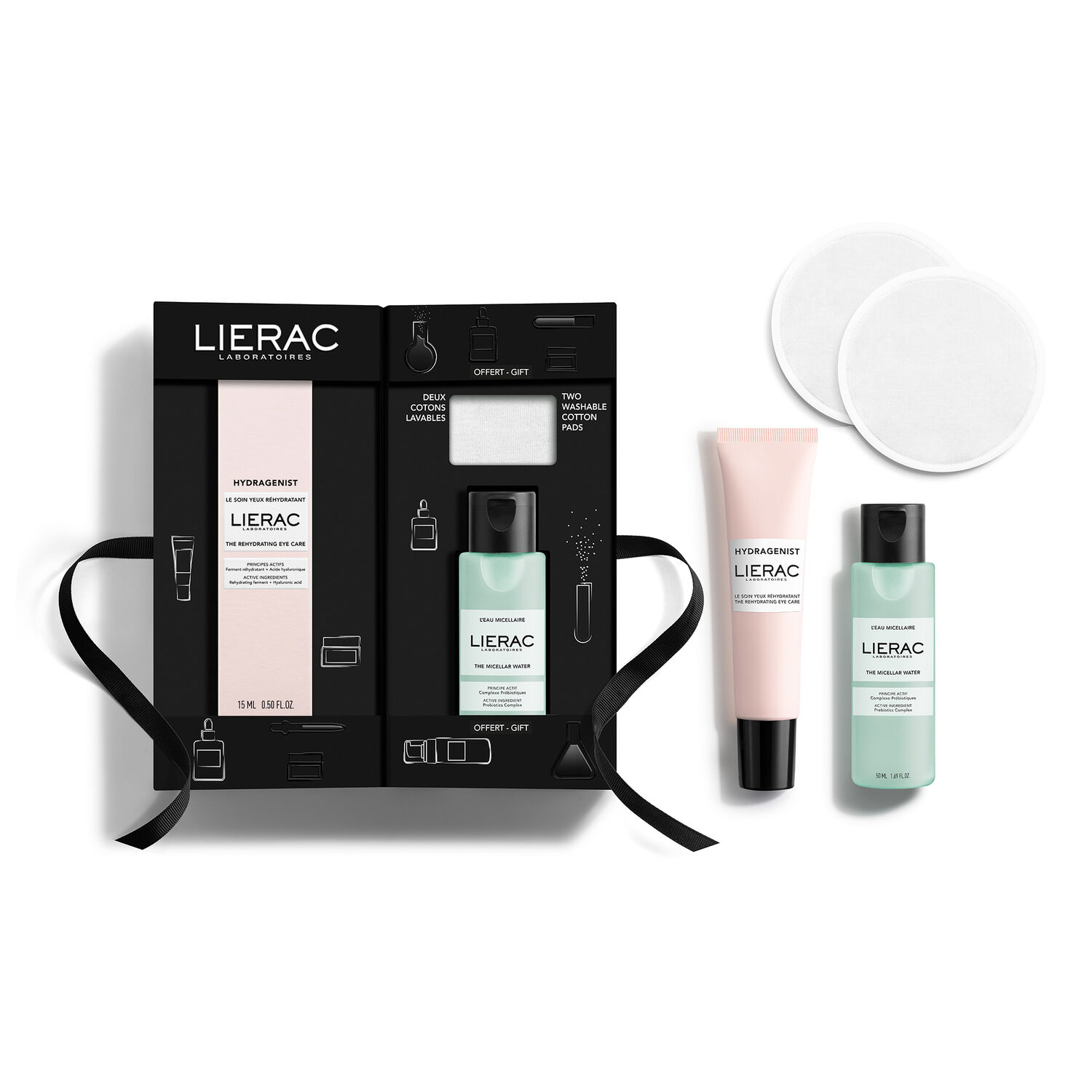 Lierac Hydragenist Coffret Découverte - Soin Yeux Hydragenist 15 ml + Eau Micellaire 50 ml + 2 Cotons Lavables