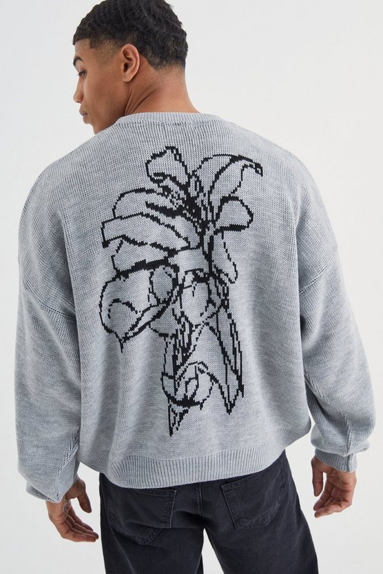 Kastiger Strickpullover mit Blumen-Print