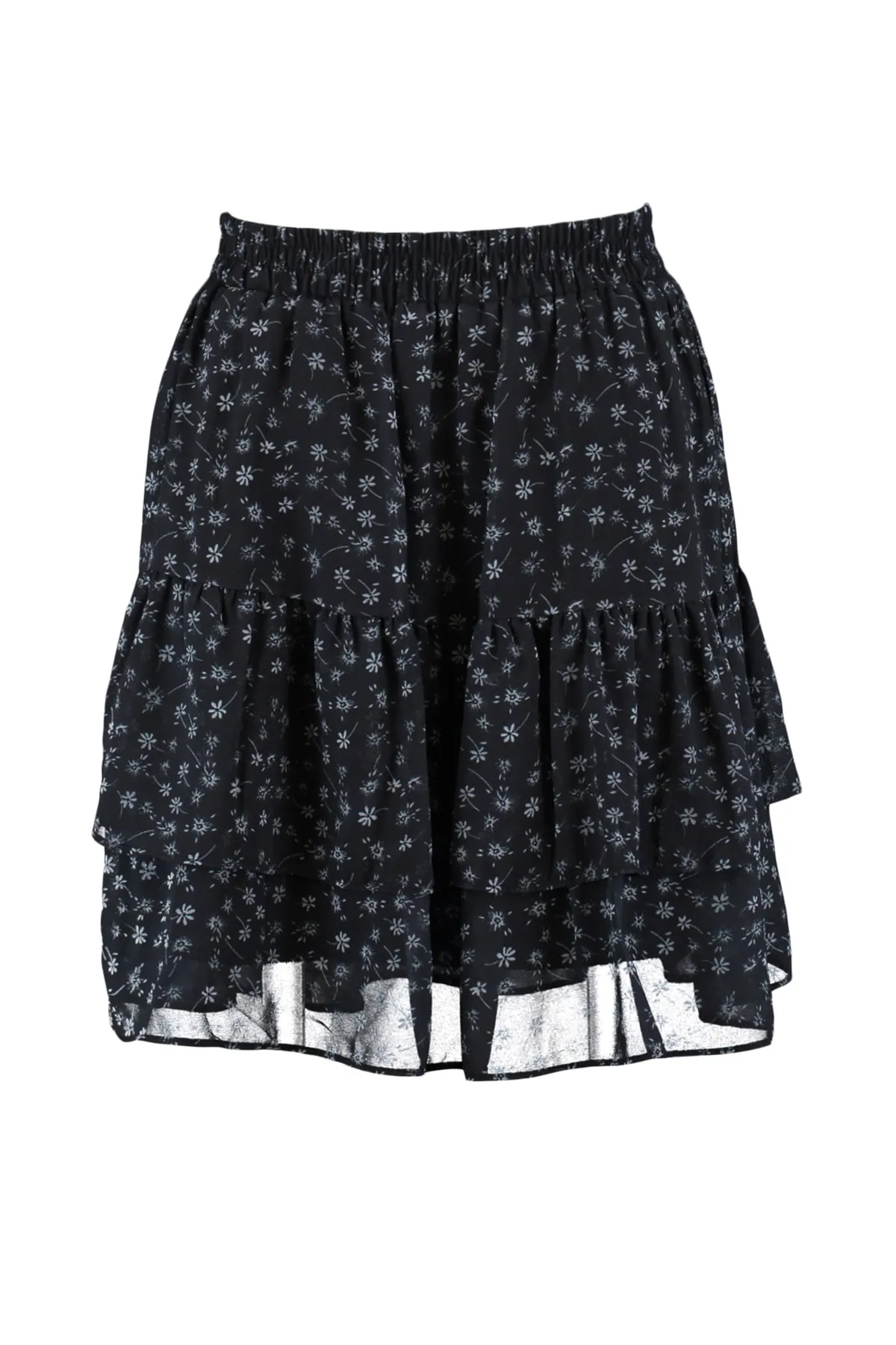 Trendyol Collection  Schwarzer, mit Blumen gefütterter Volant-Chiffon-Mini-Webrock TWOAW21ET0410