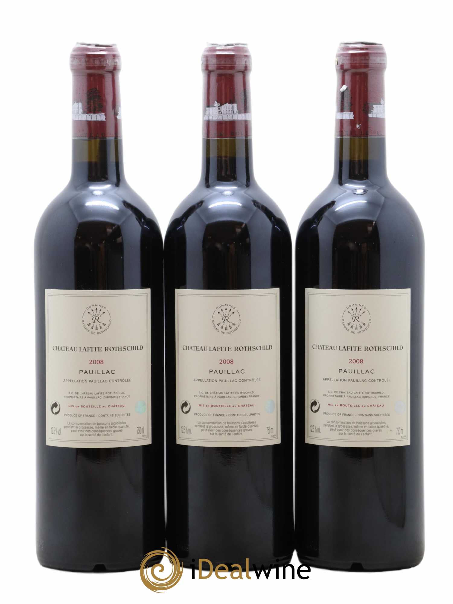 Château Lafite Rothschild 1er Grand Cru Classé  2008 - Lot de 3 Bouteilles