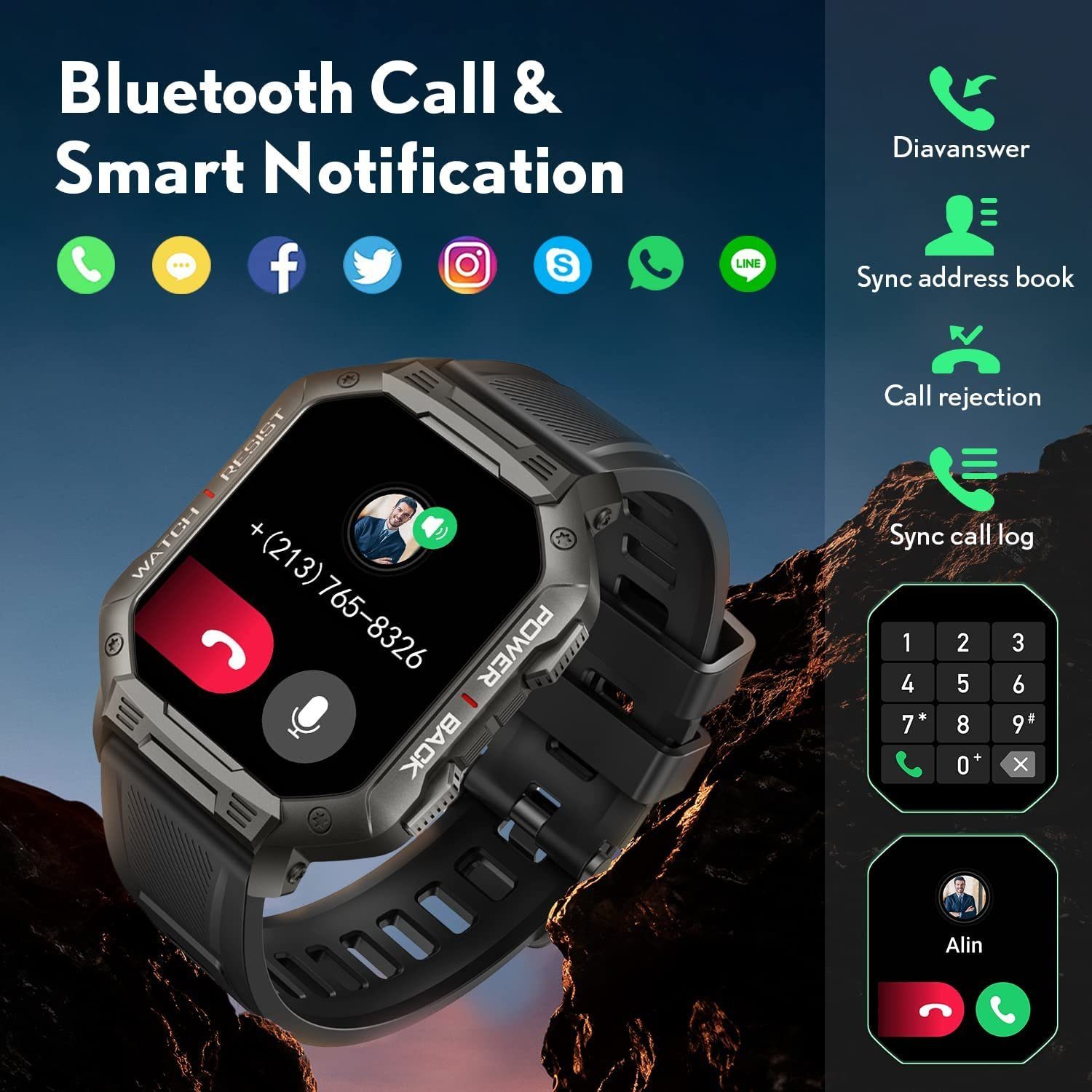 Manike NX3 Pro Smartwatch (4,3 cm/1,69'' HD Voll Touchscreen Zoll) Spar - Set, mit wechselband aus weichem Silikon und Ladenkabel, Herzfrequenzmesser, Analyse von EKG-Daten, Blutdruckmessgerät
