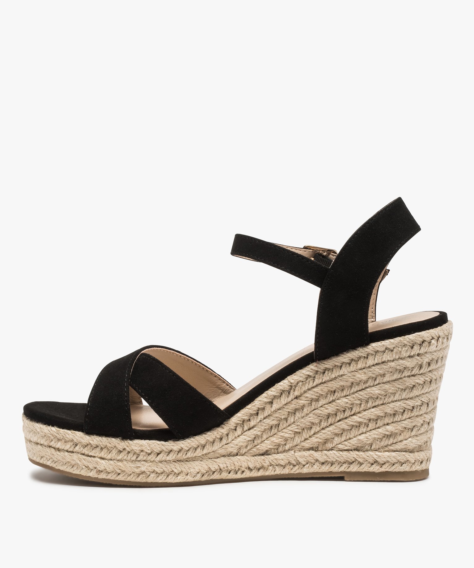 Sandales femme à talon compensé et brides unies noir | GEMO