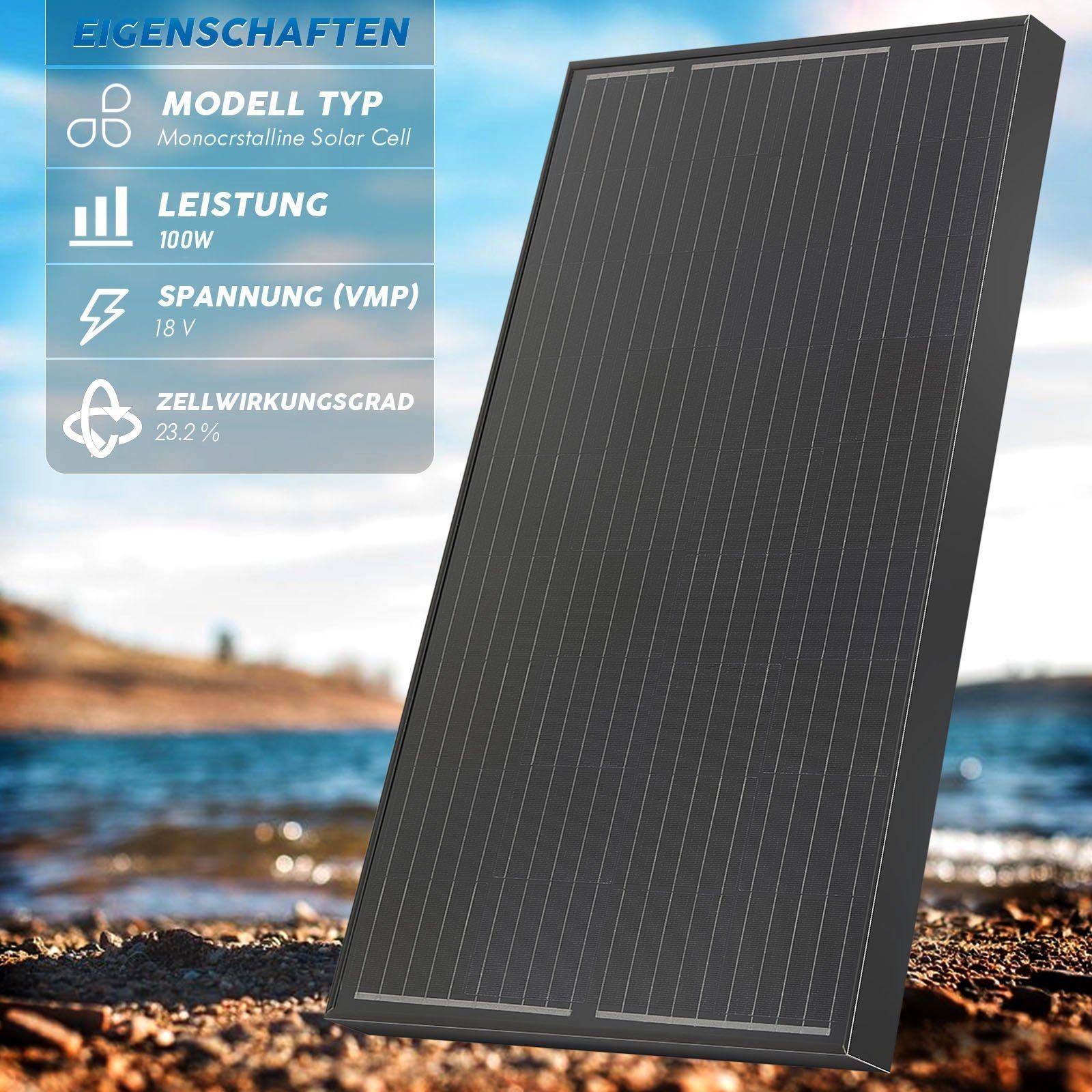LETGOSPT Solaranlage 100W 18V Solarpanel Balkonkrftwerk Solaranlage Photovoltaik Solarmodul, IP67 Wasserdichte für 12V Akku Wohnmobil Auto Boot Garten Camper