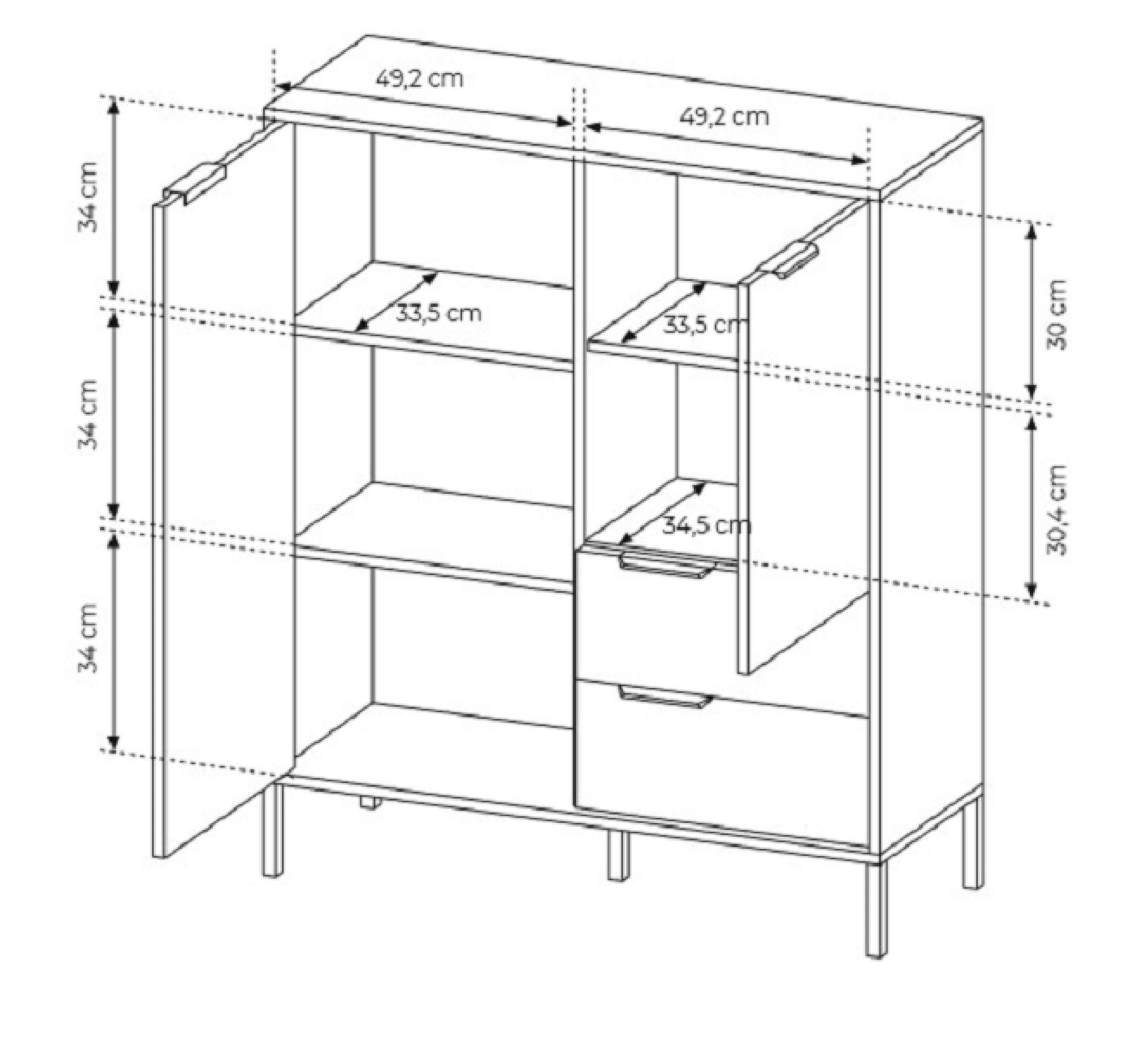 Furnix Highboard RAVIN 2D2S Sideboard mit Flügeltüren und Schubladen, B103,3 cm x H123,4 cm x T39,5 cm, 2 Farbvarianten