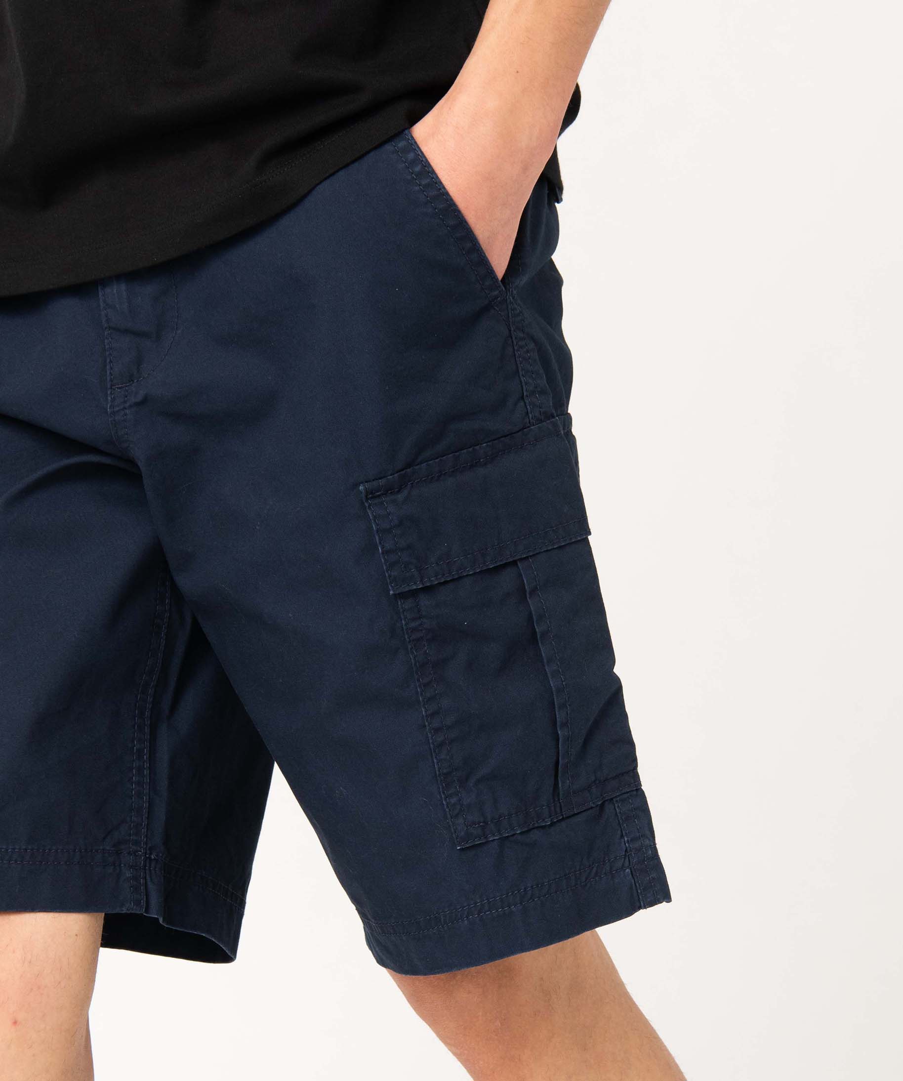 Bermuda homme cargo en toile délavée bleu fonce | GEMO
