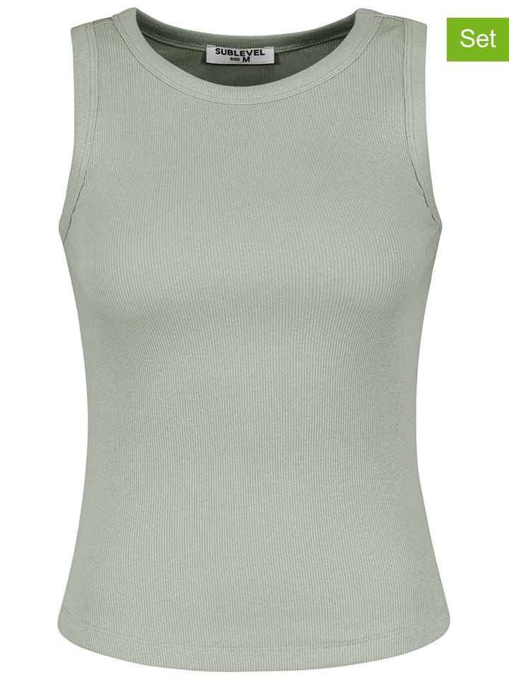 Sublevel 2er-Set: Tops in Salbei/ Schwarz günstig kaufen