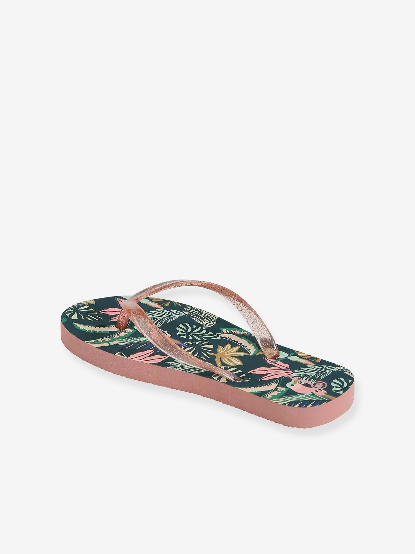 Tongs imprimées fille vert fonce imprime