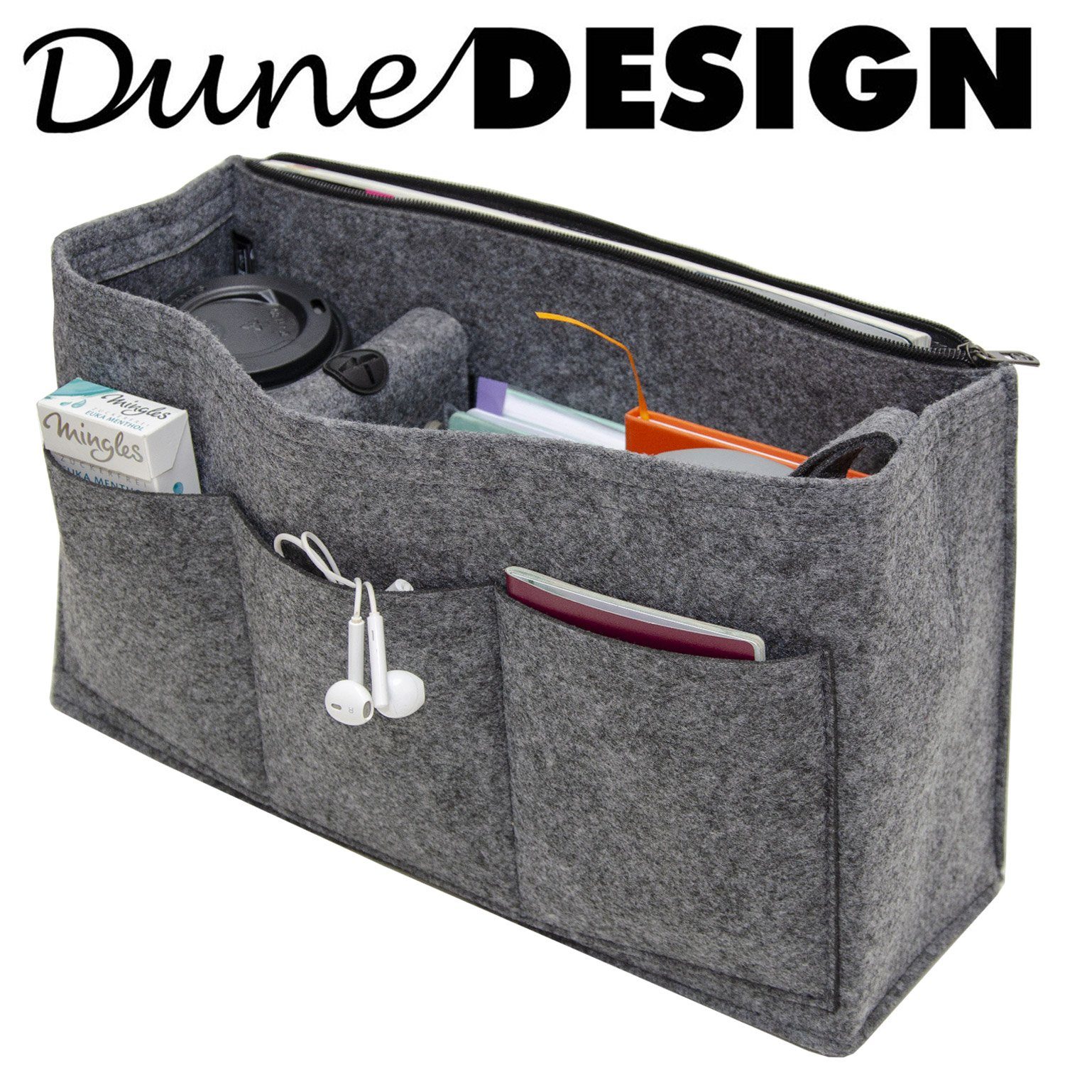 DuneDesign Aufbewahrungstasche Handtaschen Organizer XL 36x12x22cm Filz Einsatz, 36x12x22 cm Innentasche Grau