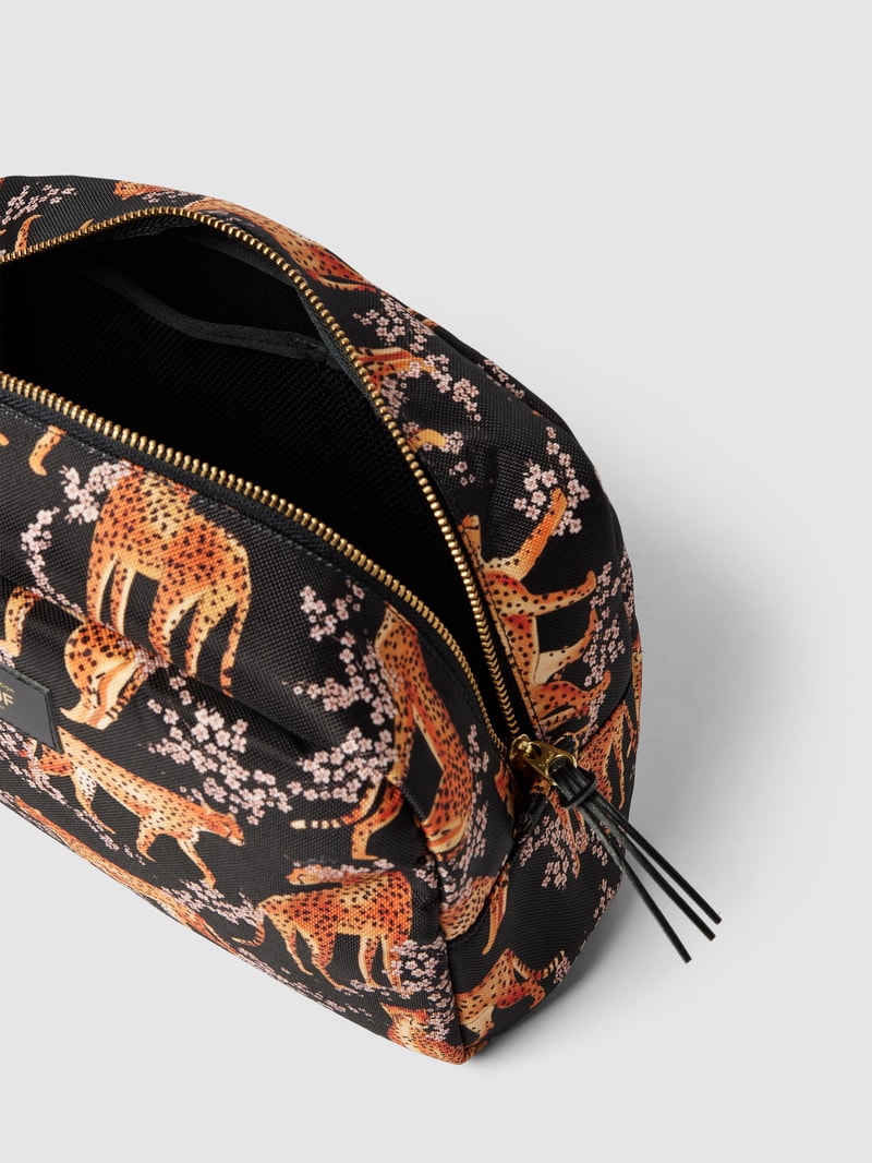 Kosmetiktasche mit Allover-Muster Modell 'Salome' in schwarz