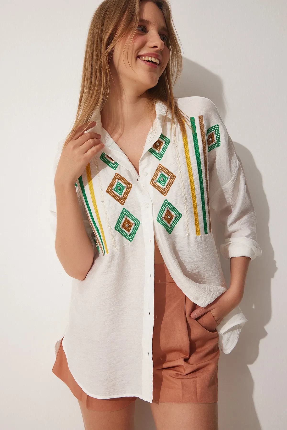Happiness İstanbul  Hemd - Weiß - Oversized