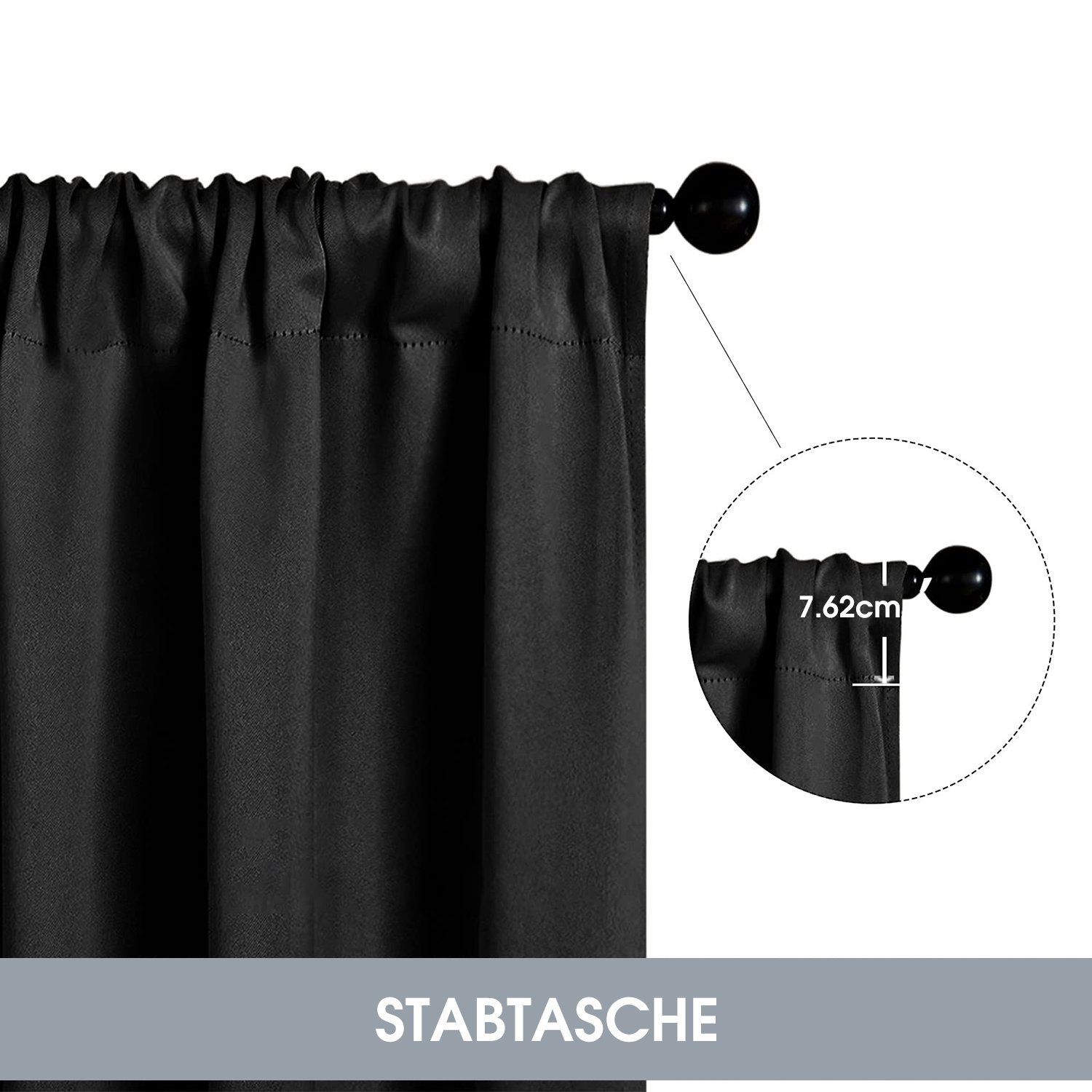 Scheibengardine, HOMEIDEAS, Stangendurchzug (2 St), verdunkelnd, Kurz