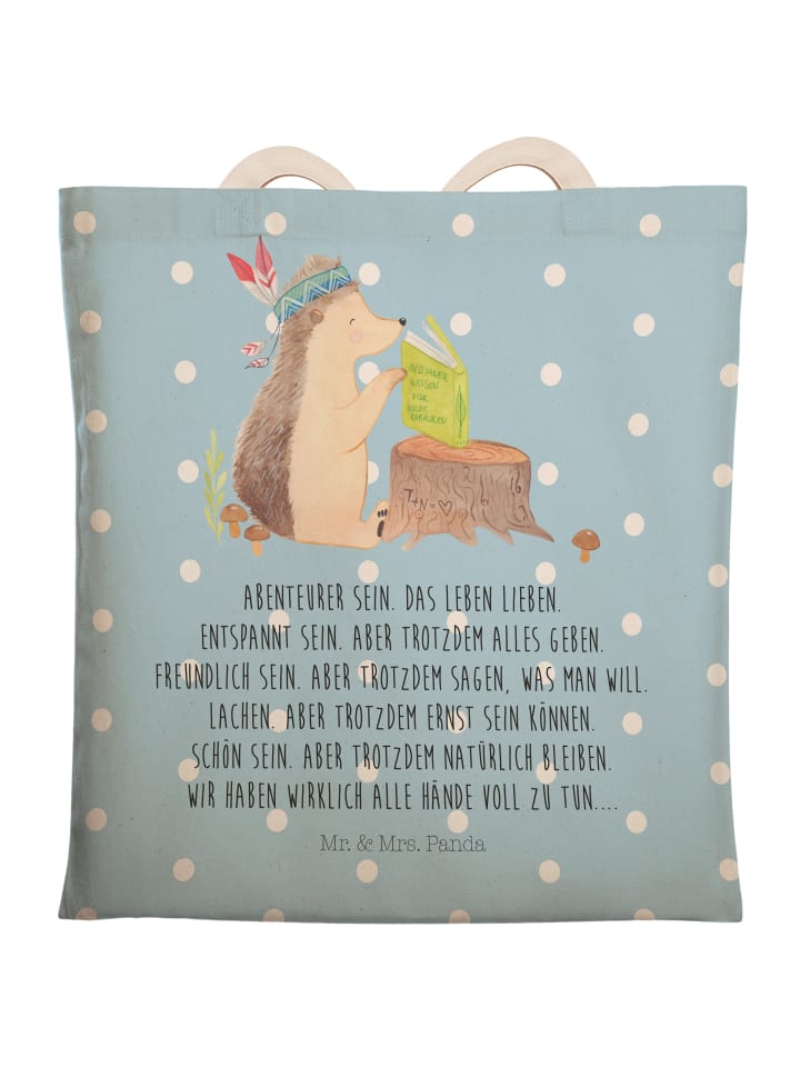 Mr. & Mrs. Panda Einkaufstasche Igel Federschmuck mit Spruch in Blau Pastell günstig kaufen onesize
