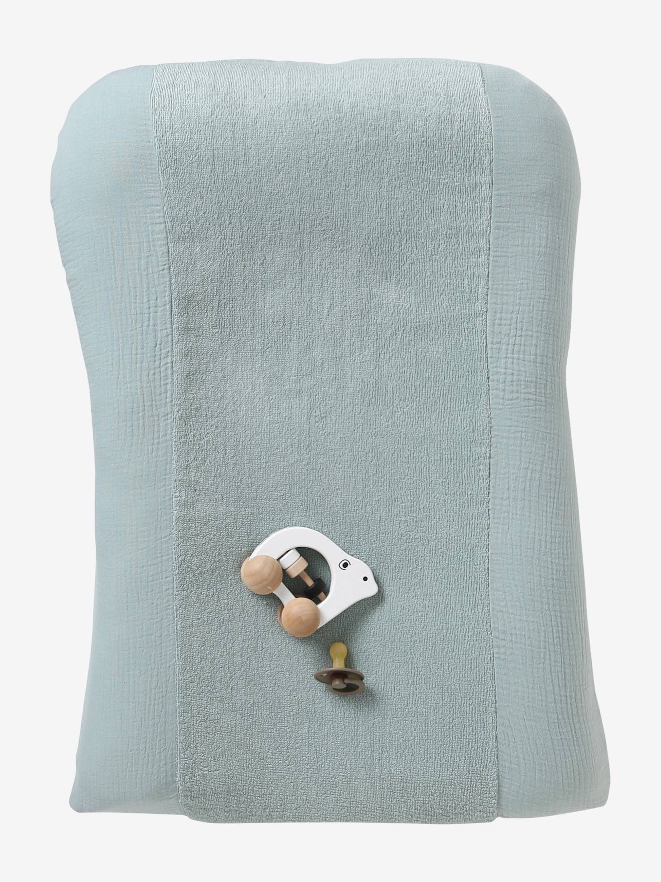 Housse matelas à langer bi-matière gaze de coton/éponge jaune épicé