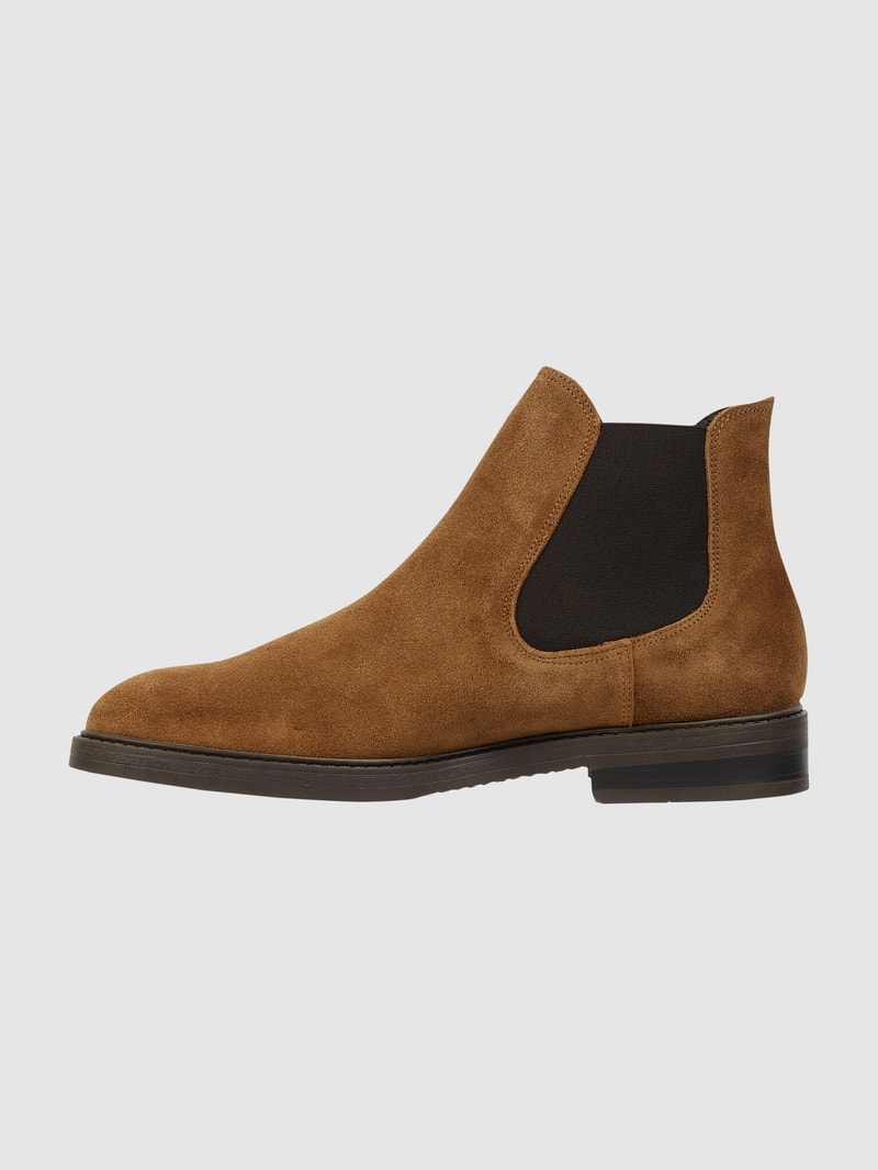 Chelsea Boots aus Veloursleder Modell 'SLHBLAKE SUEDE CHELSEA' in cognac