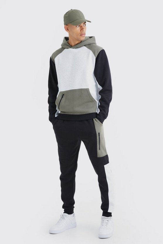 Raglan Colorblock Trainingsanzug mit Kapuze