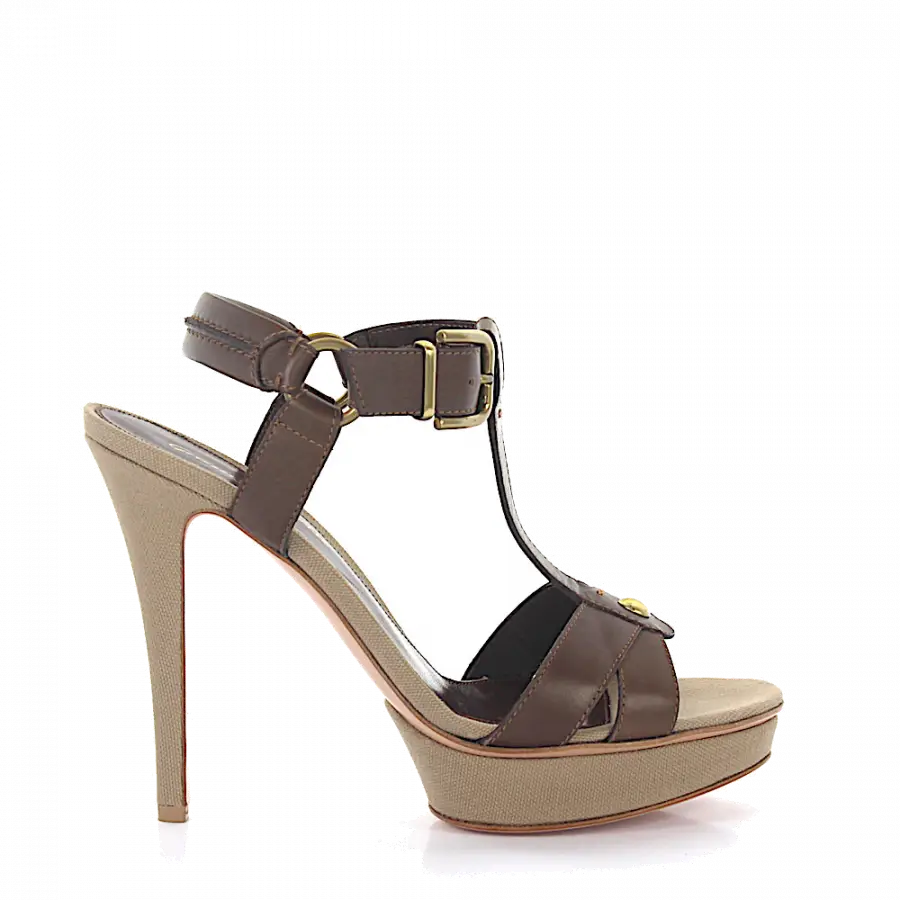 Gianvito Rossi - Plateausandalen Kalbsleder Metallverzierung beige braun - braun