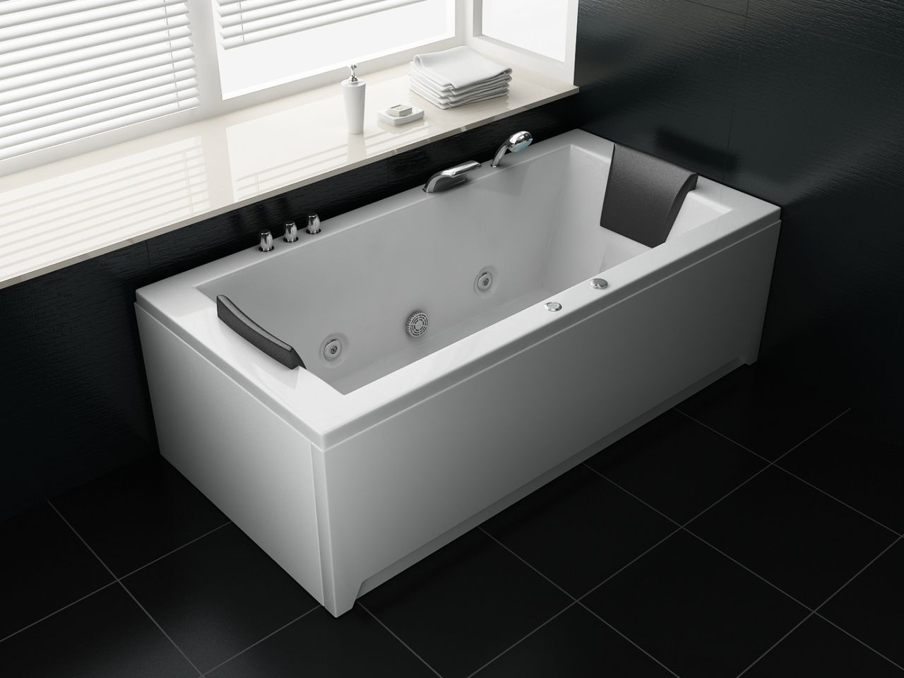 PureHaven Whirlpool 182x90cm Reinigungsprogramm & Lichttherapie elegantes Design Wasserfall 12 Hydrojets
