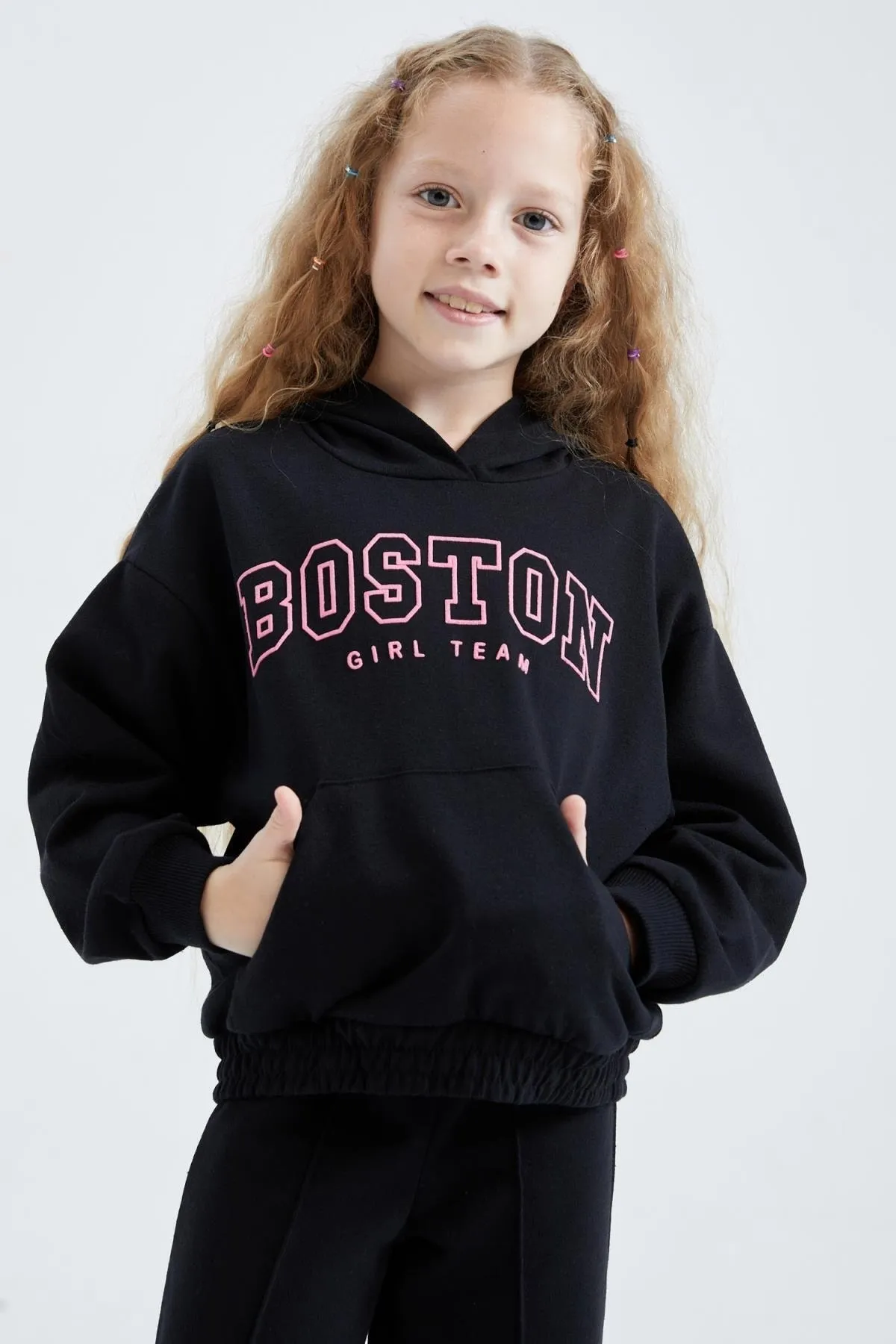 DeFacto  2-teiliges Set mit bedruckter Sweatshirt-Trainingshose für Mädchen mit Kapuze
