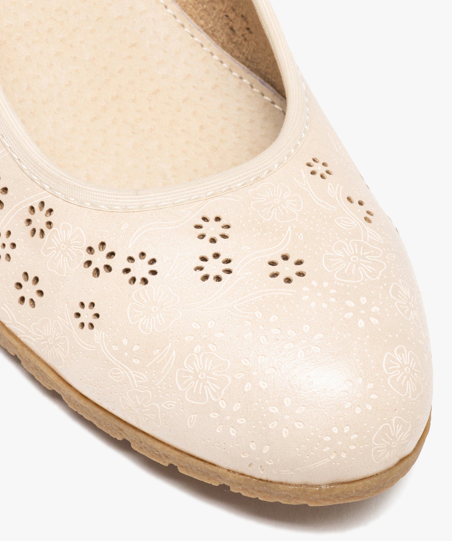 Escarpins femme dessus ajouré et talon rainuré beige | GEMO
