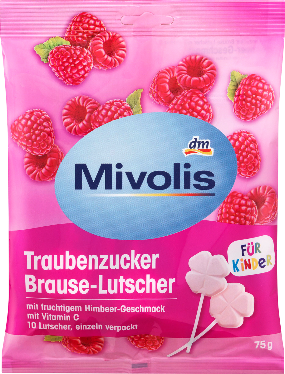 Traubenzucker, Brause-Lutscher Himbeere für Kinder, 75 g