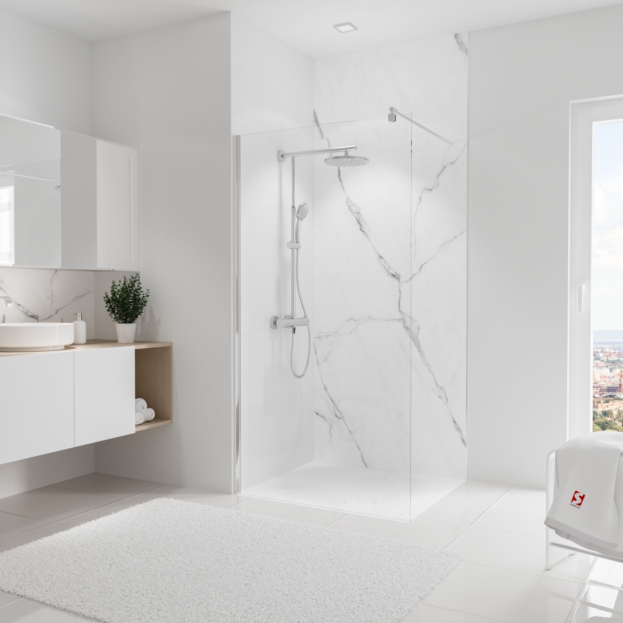 Schulte Badrückwand DecoDesign Softtouch Stein Marmor-Bianco, (1-tlg), Wandverkleidung, fugenloser Fliesenersatz, Duschrückwand