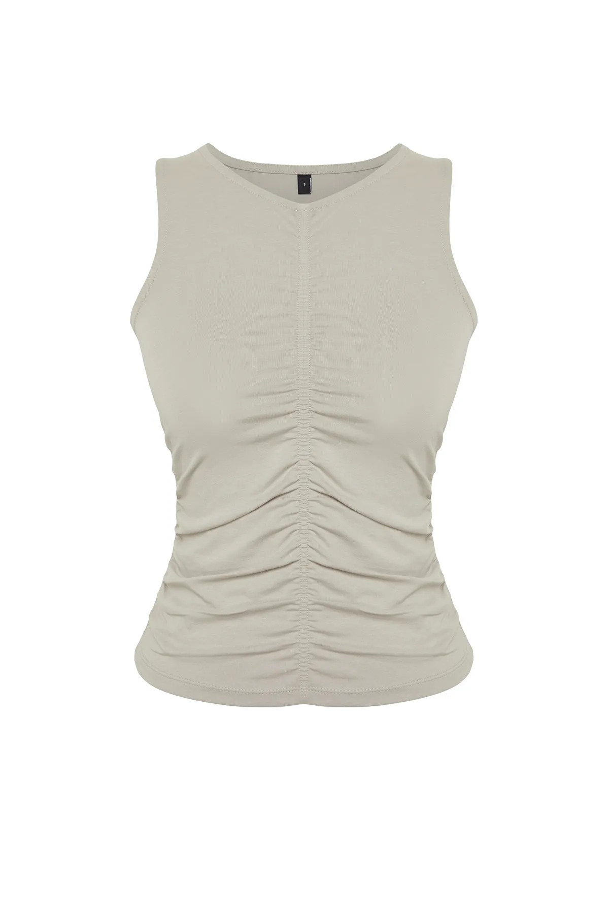 Trendyol Collection  Hellgraue Strickbluse mit Rundhalsausschnitt und Raffung TWOSS24BZ00466
