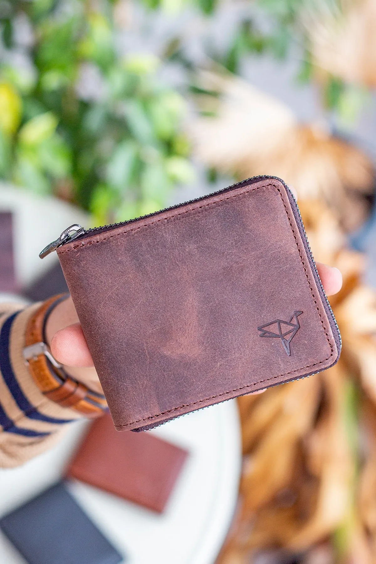 Garbalia  Carole Unisex-Geldbörse aus echtem Leder mit Reißverschluss, Crazy Brown