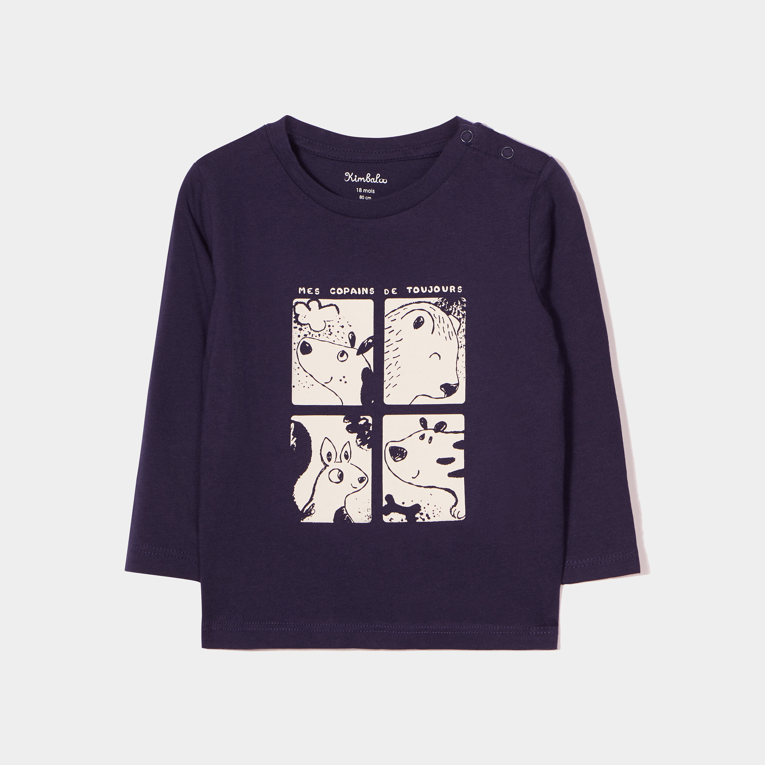 T-shirt épaule boutonnée manches longues bleu marine bébé garçon | La Halle