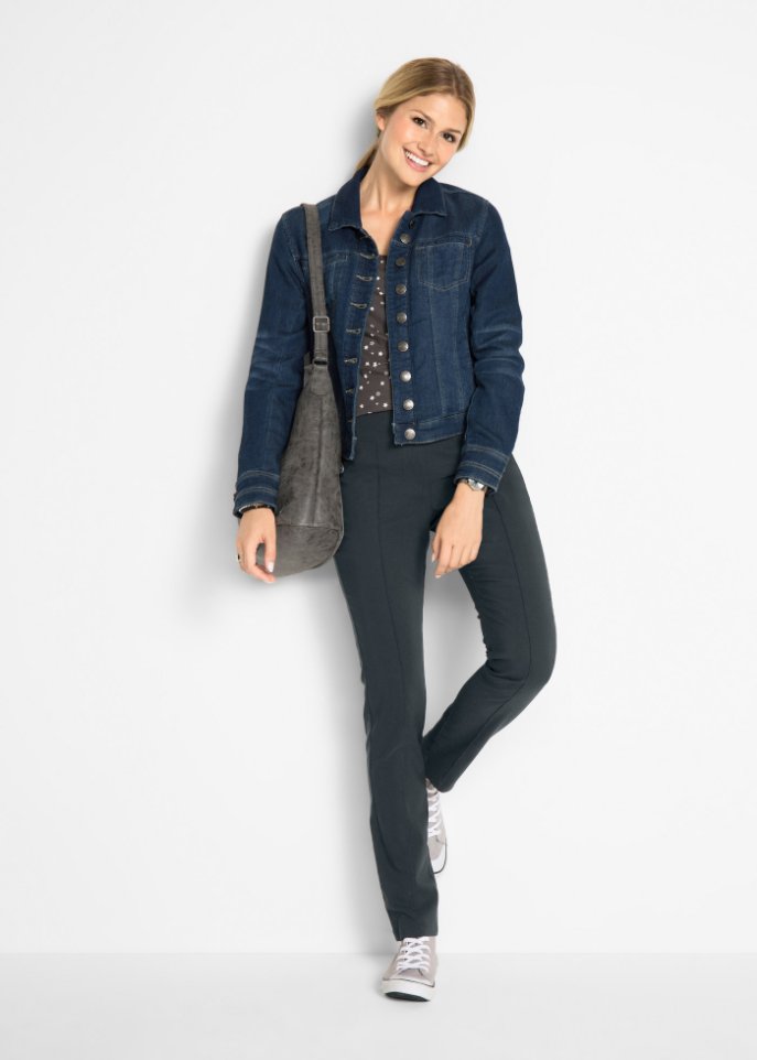 High-Waist-Bengalin-Stretch-Hose mit Bequembund, Straight
