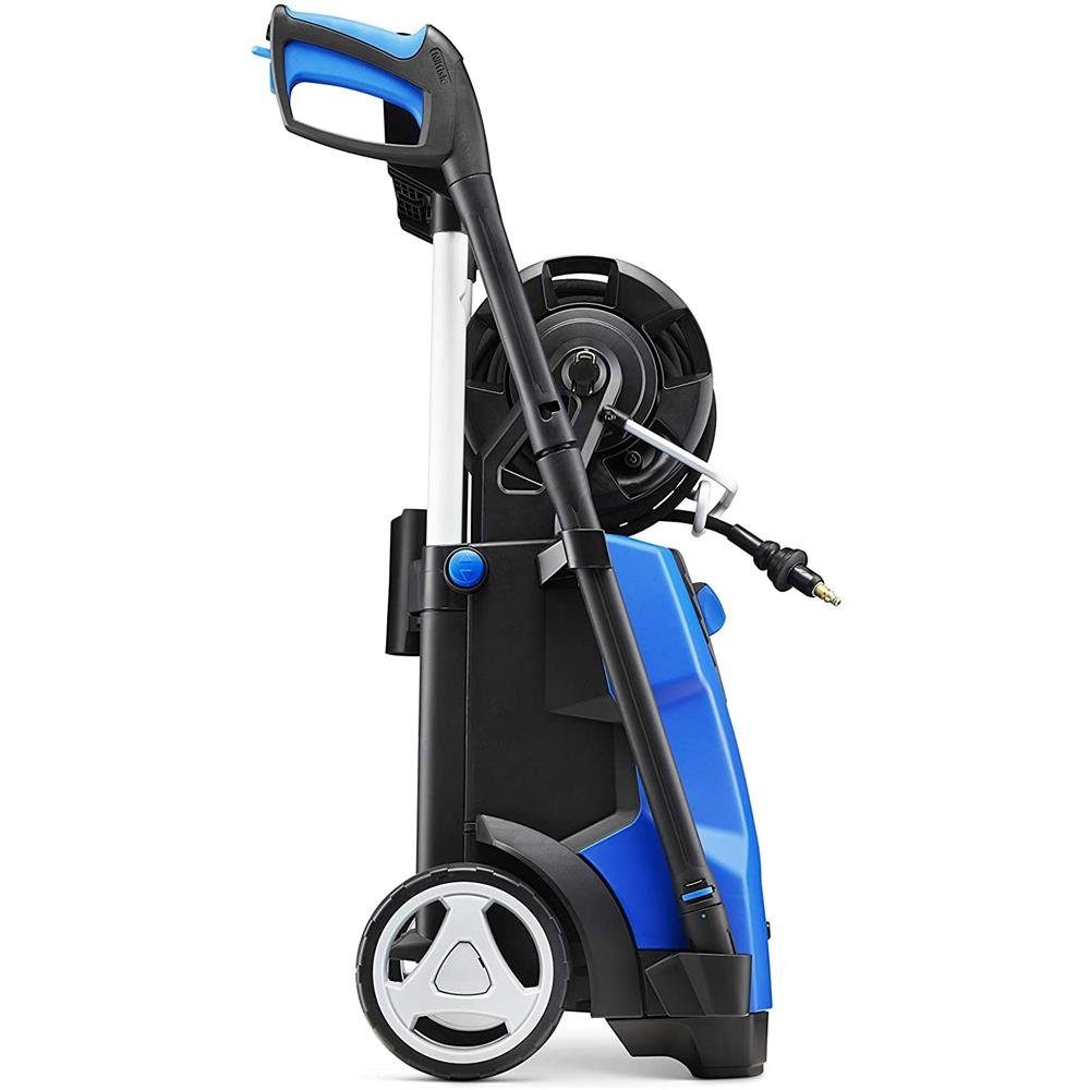 Nilfisk Hochdruckreiniger E 150.2-10 H X-tra, blau, Aluminiumpumpe, schwarz, Düse mit Druckregulierung, Schlauchtrommel, 150 bar
