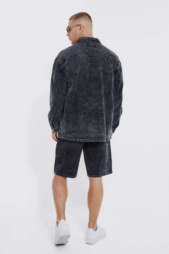 Langärmliges Oversize Cord-Hemd mit Acid-Waschung