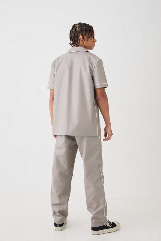 Short Sleeve Revere Piped Pu Shirt & Trouser Set