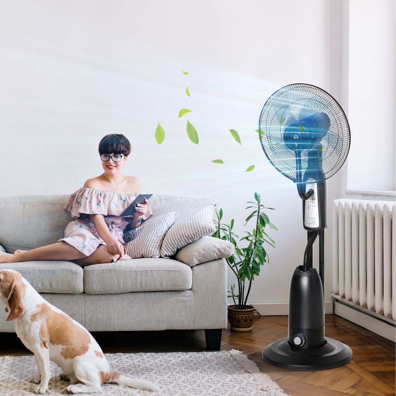 HOMCOM Standventilator mit 2,8 Liter Wasserzerstäuber Lüfter Nebelfunktion