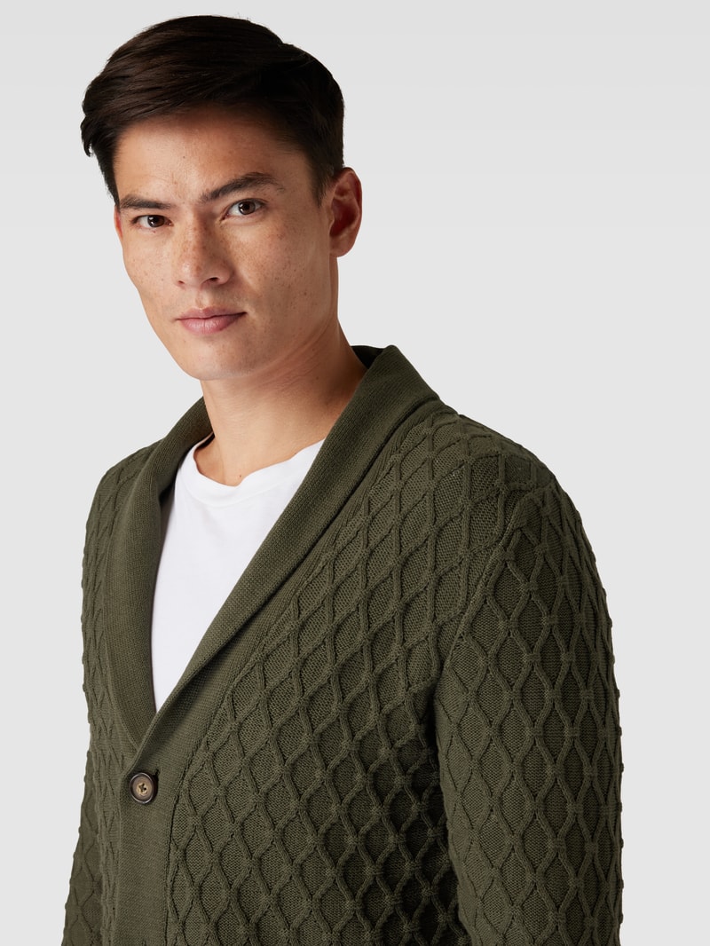 Strickjacke mit Schalkragen und Knopfleiste in olivgrün