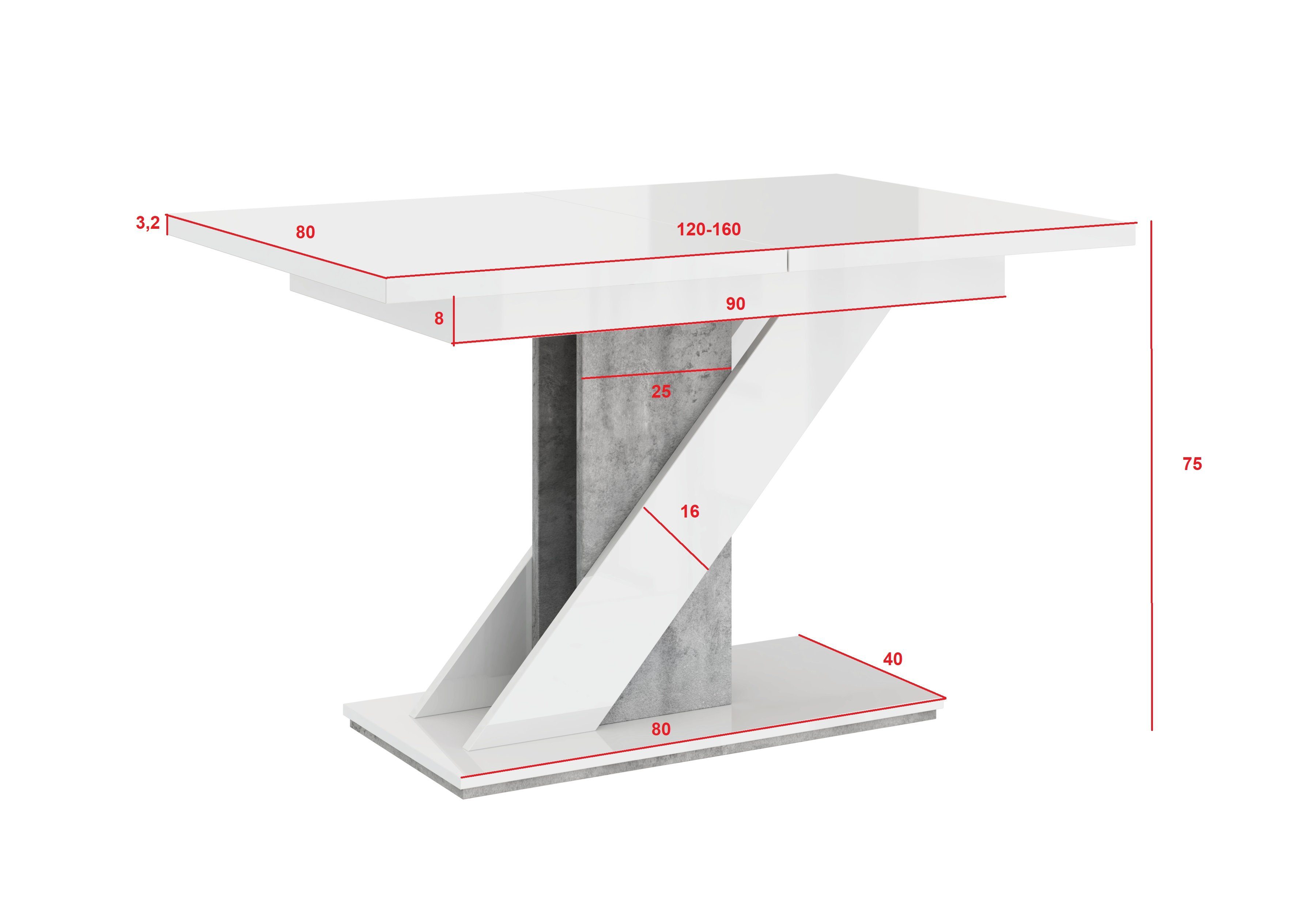 Compleo Esstisch Esszimmertisch Chloe, Ausziehbar 120-160 cm, Esszimmer, Tisch