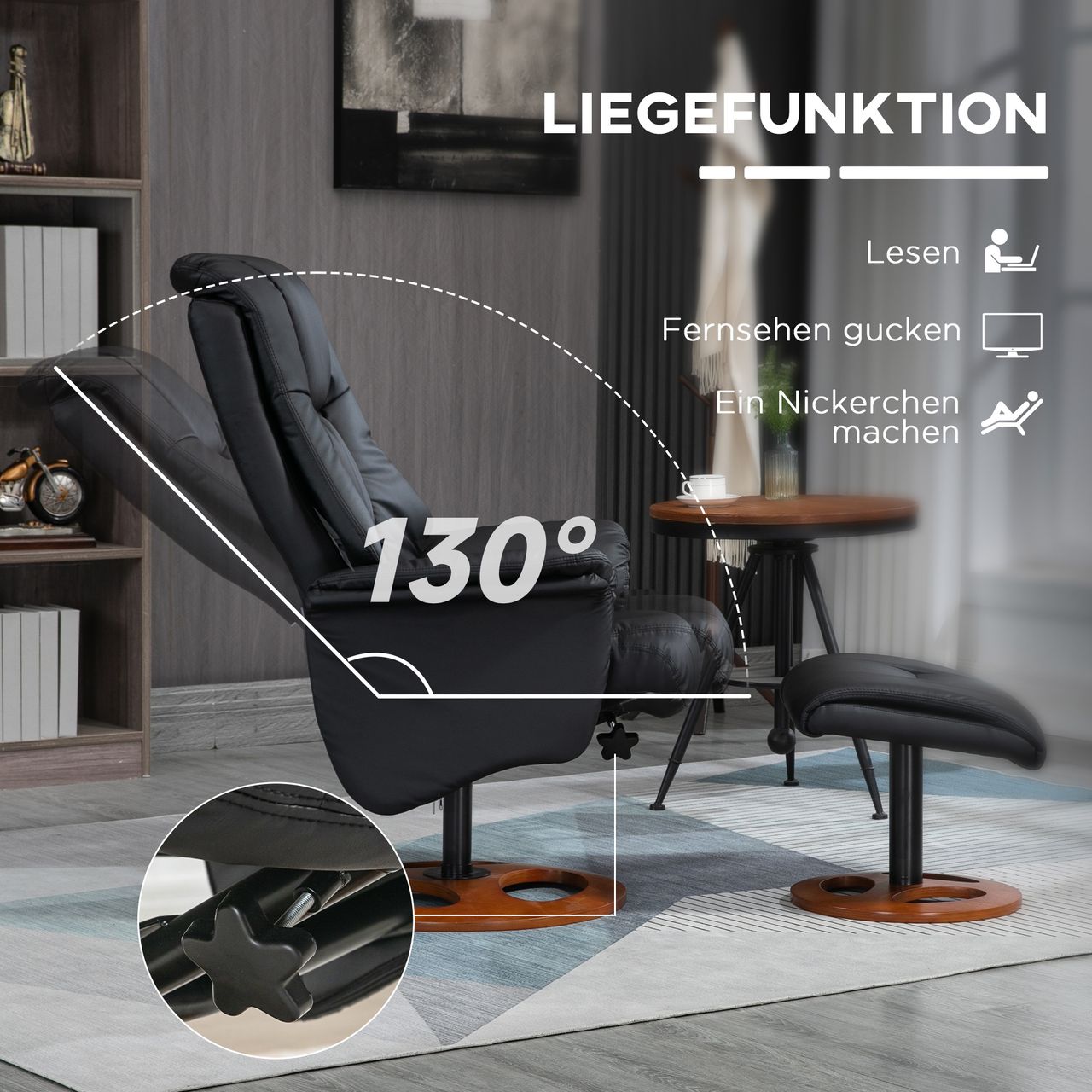 HOMCOM Relaxsessel mit Hocker, Fernsehsessel, TV Sessel mit Liegefunktion