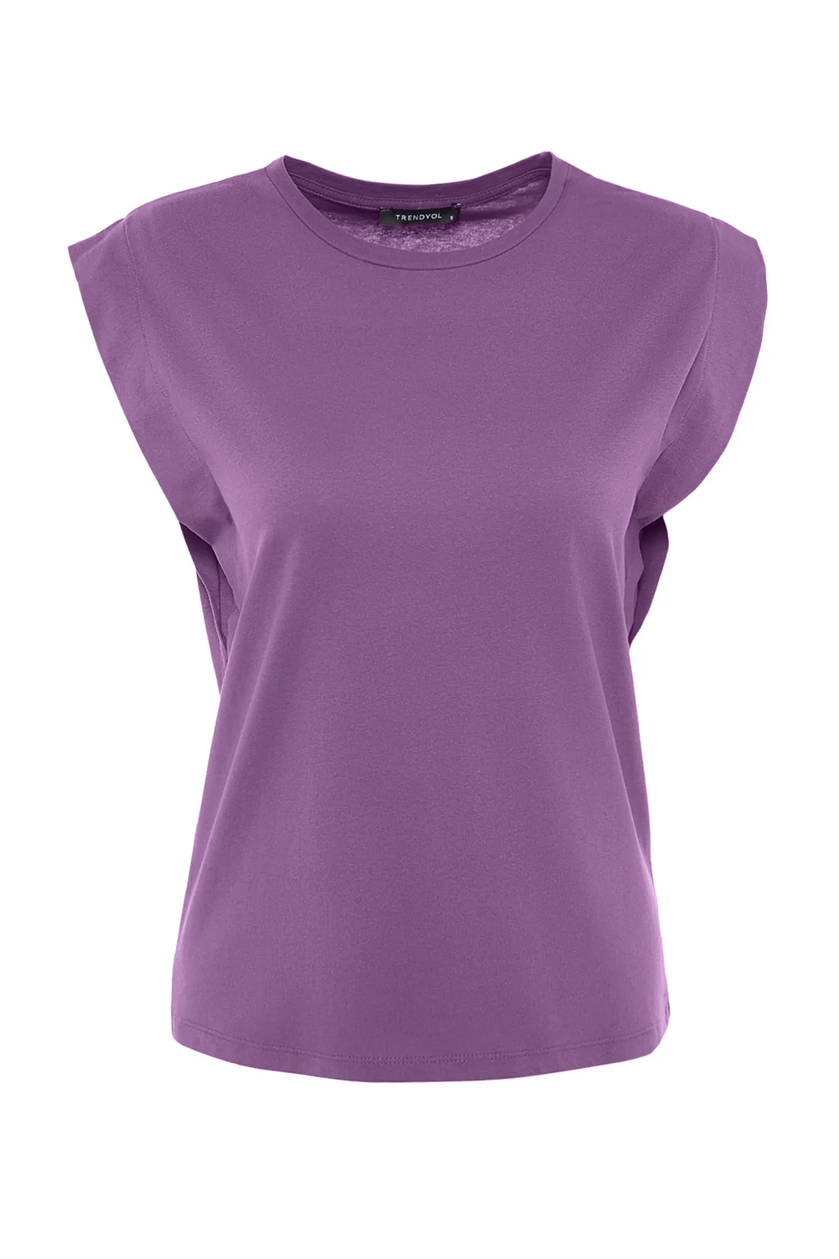 Trendyol Collection  Dunkellila Basic-Strick-T-Shirt mit Rundhalsausschnitt aus 100 % Baumwollwatte TWOSS20TS0021