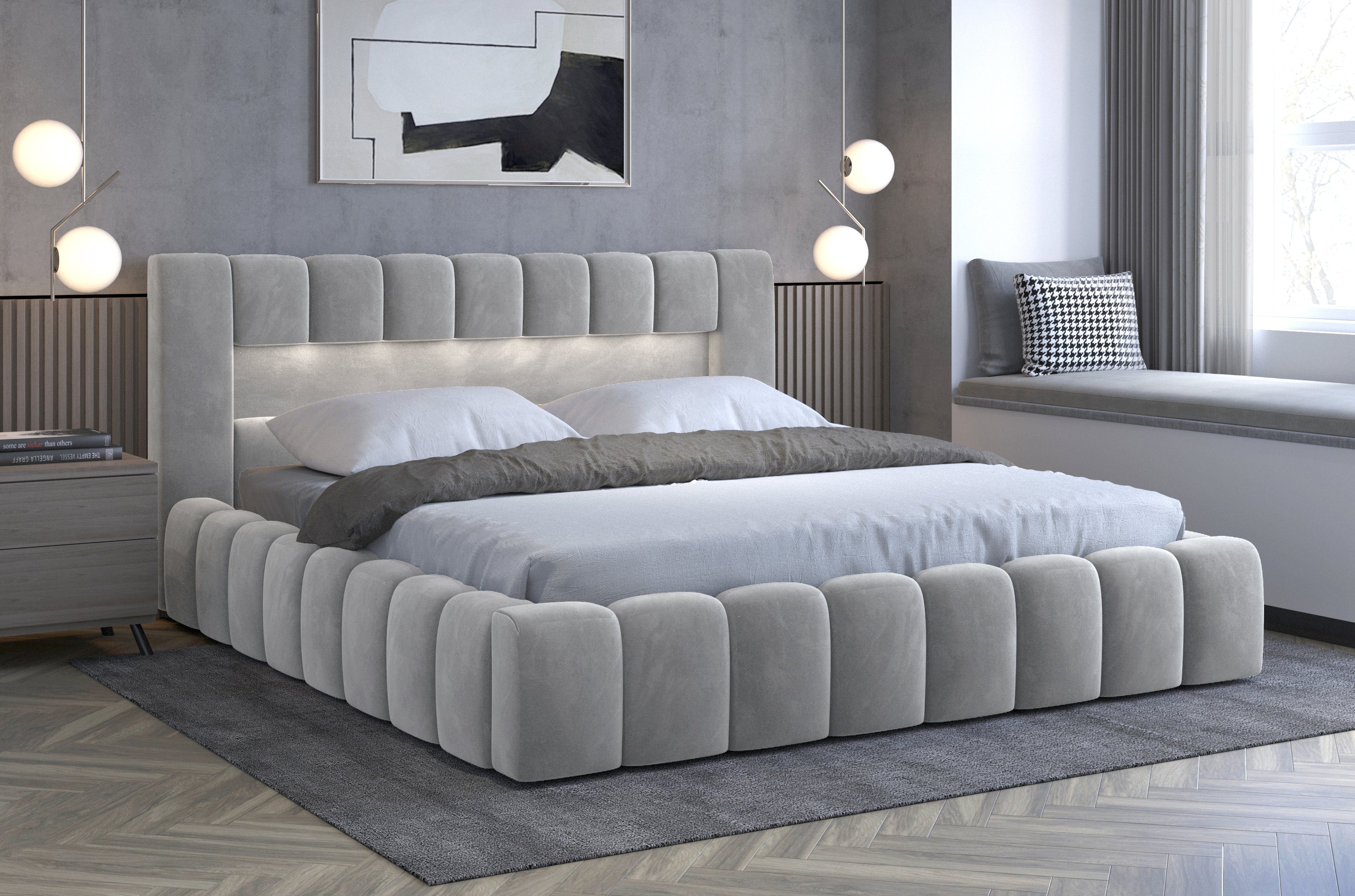 yourhouse24 Polsterbett Lamica Bett Doppelbett Bettgestell Lattenrost mit LED