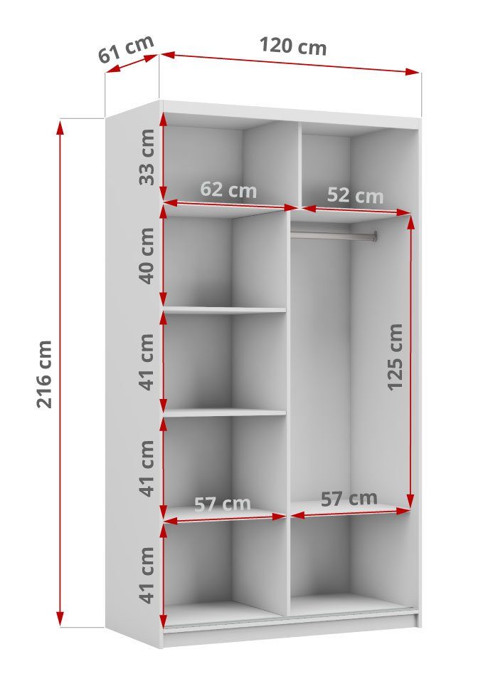 MKS MÖBEL Kleiderschrank Dubrownik Schlafzimmerschrank, Schwebetürenschrank, Flurschrank