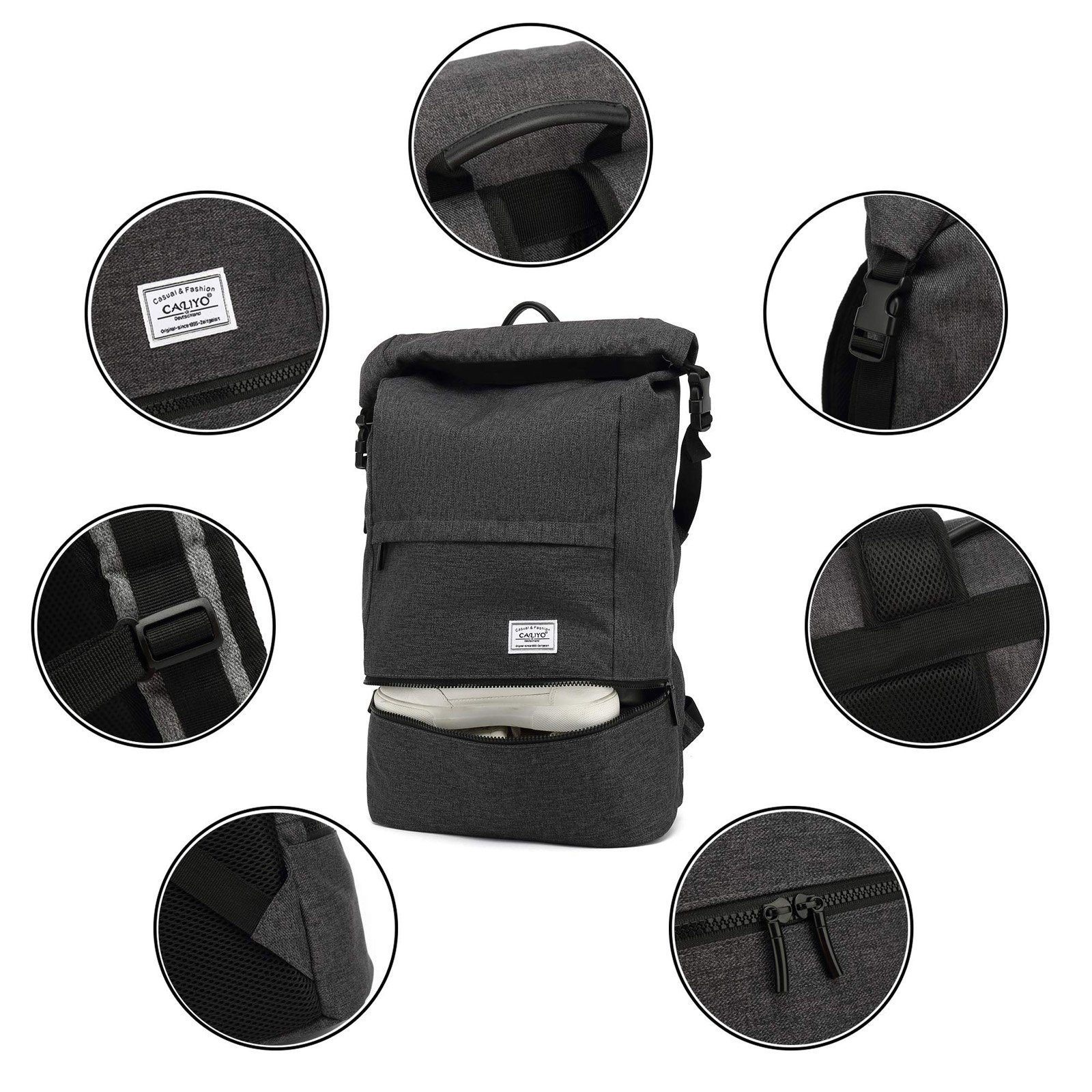 TAN.TOMI Rucksack Rucksack Damen, Wasserdicht Laptop Herren Rolltop Reiserucksack, Rucksack mit Laptopfach außen, ergonomisches Rückendesign