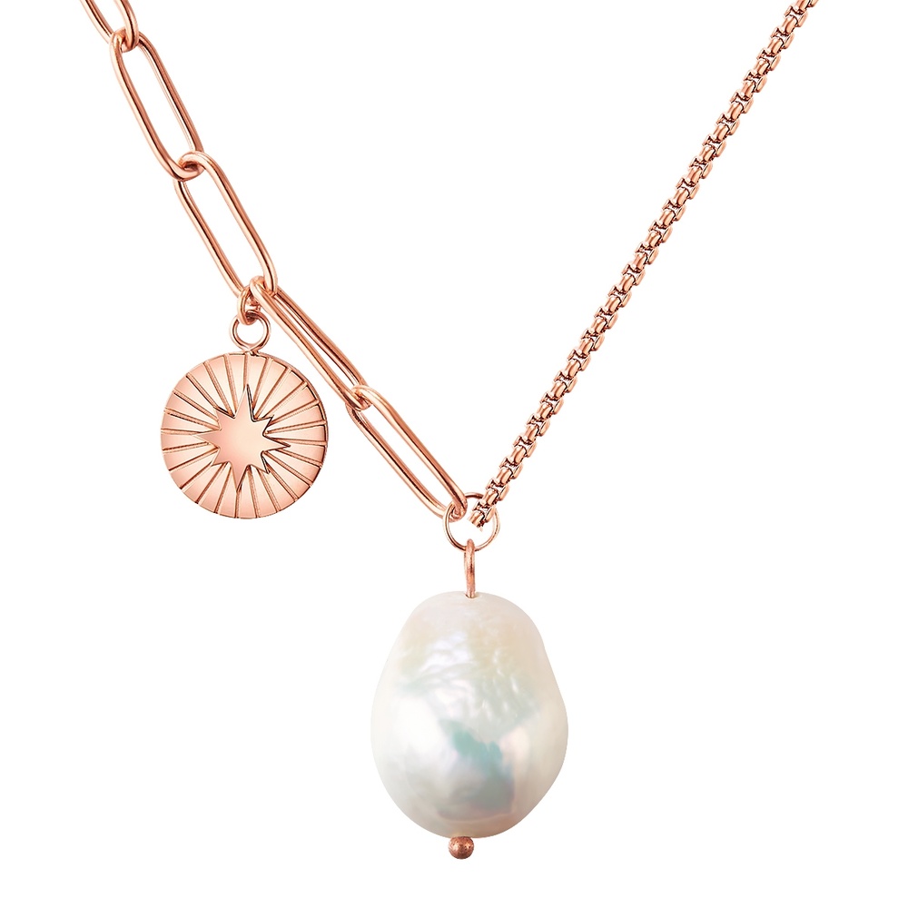 Valero Pearls Collier en acier inoxydé Acier inoxydable Perle de culture d'eau douce en Or rose collier