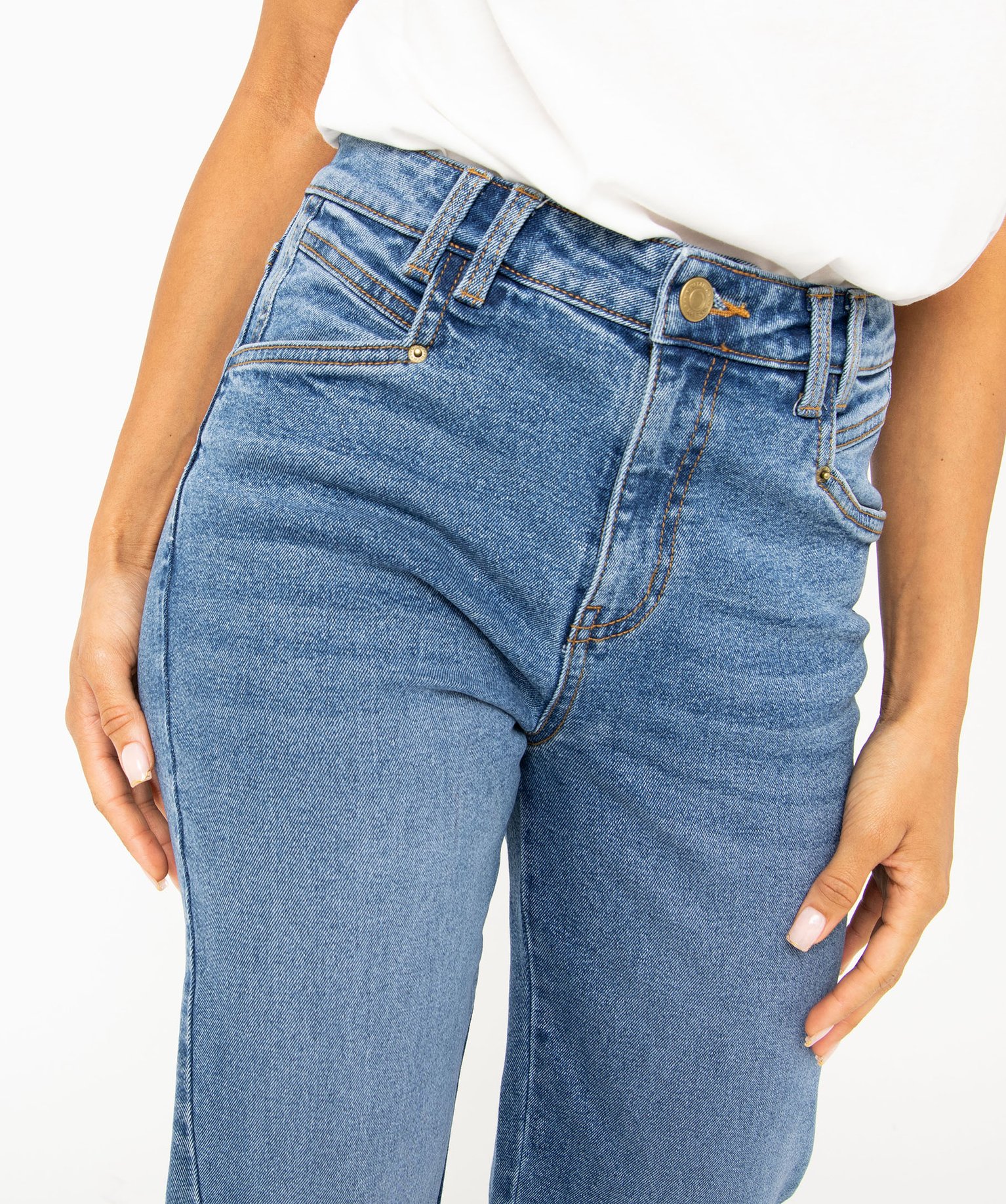 Jean cropped coupe straight taille haute stretch femme stone | GEMO