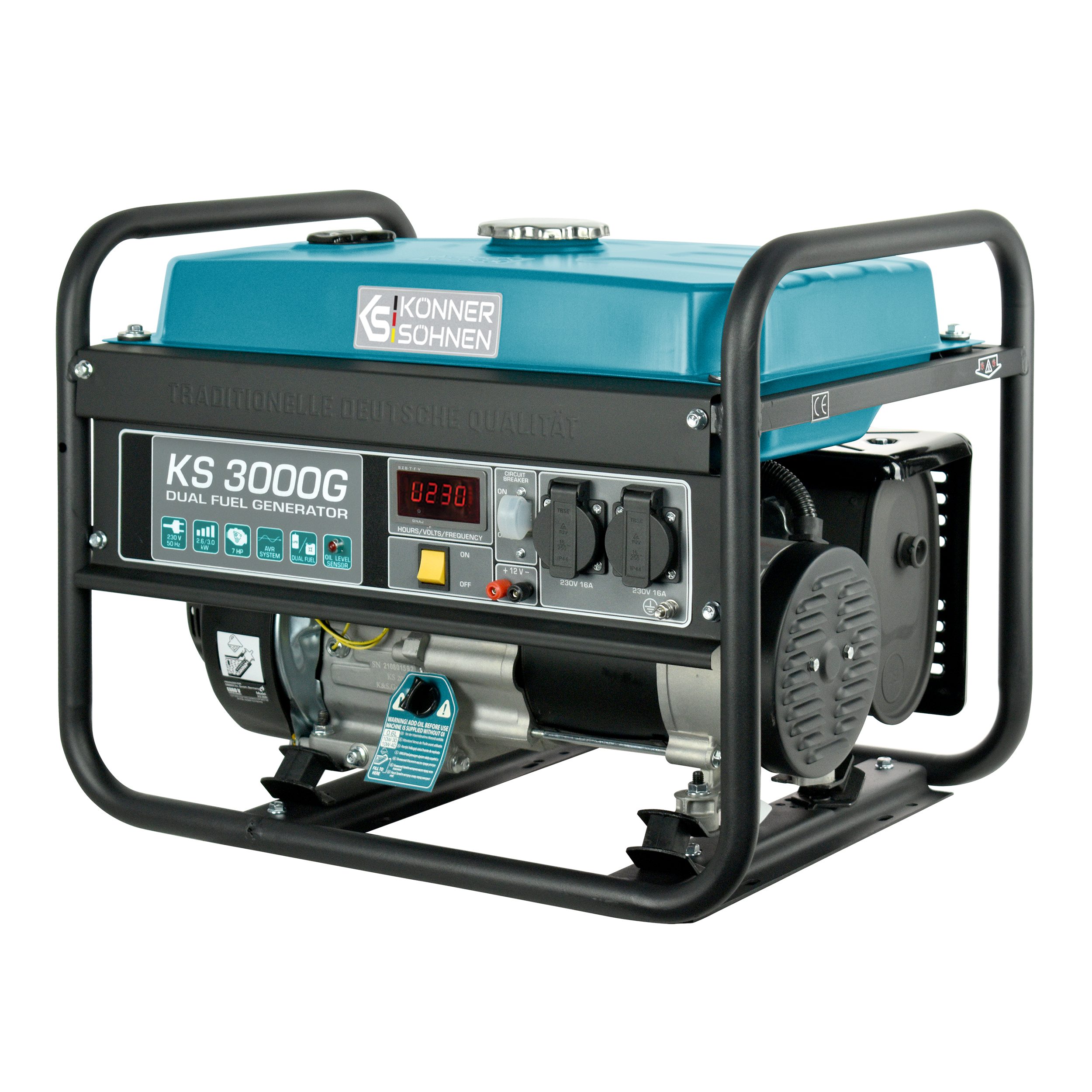 Könner & Söhnen Stromerzeuger KS 3000G, 3,00 in kW, (1-tlg., 4-Takt, Kupfer 2*16A), 230V Generator, für Kleinhaus, Garage oder Camping