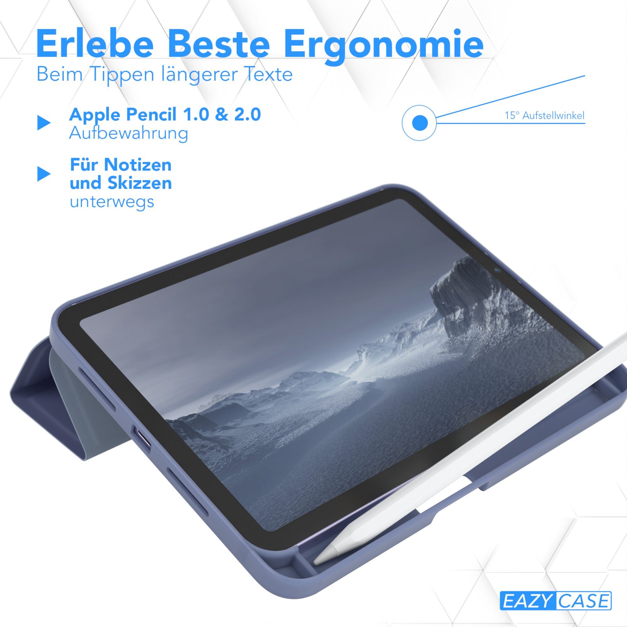 EAZY CASE Tablet-Hülle Penholder Smartcase für iPad Mini 6. Gen. (2021) 8,3 Zoll, Tablettasche klappbares Etui mit Penholder Stifthalterung Eis Blau
