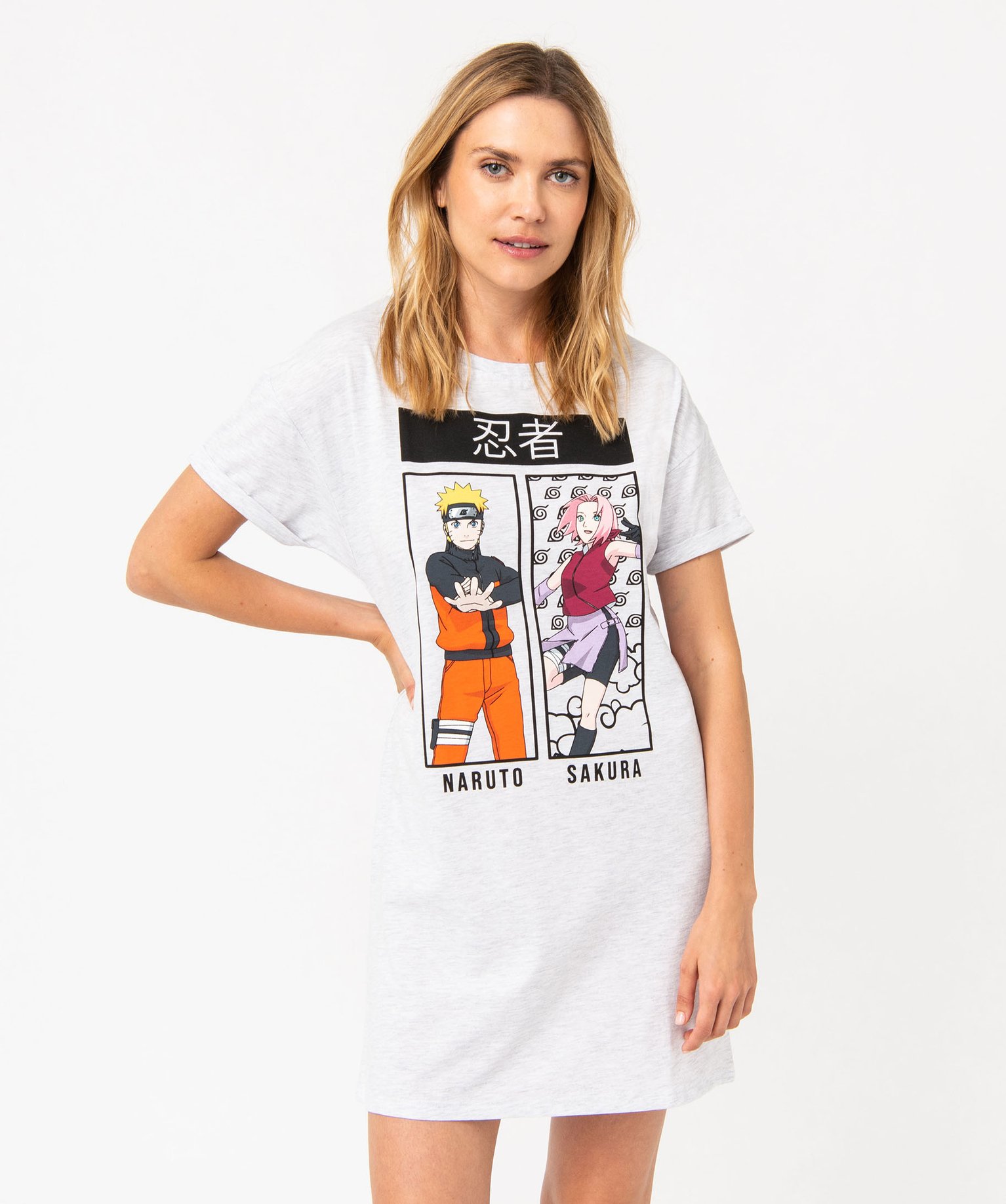 Chemise de nuit à manches courtes avec motifs manga femme -... gris | GEMO