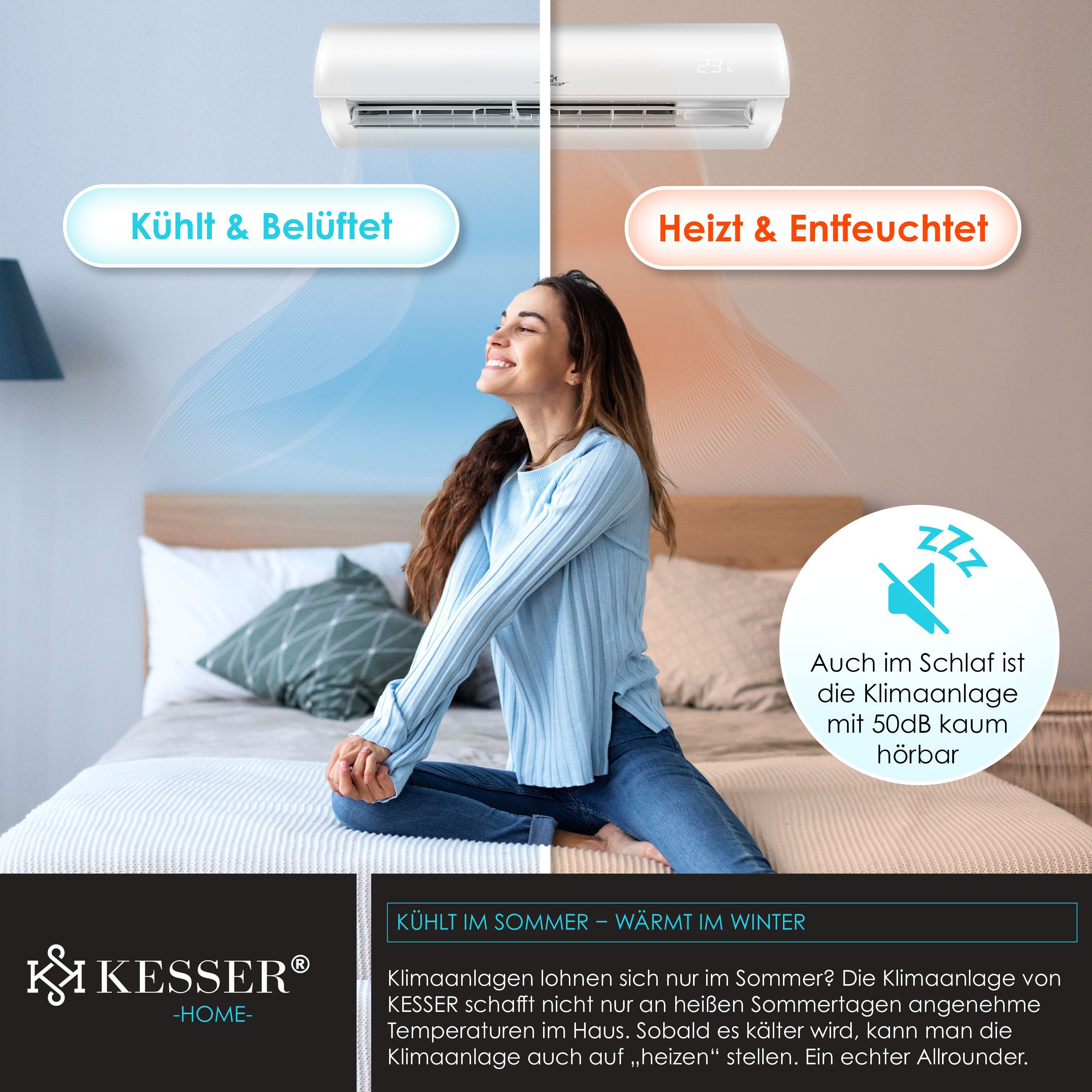 KESSER Split-Klimagerät, Klimaanlage Klimagerät Split mit WiFi/App Funktion