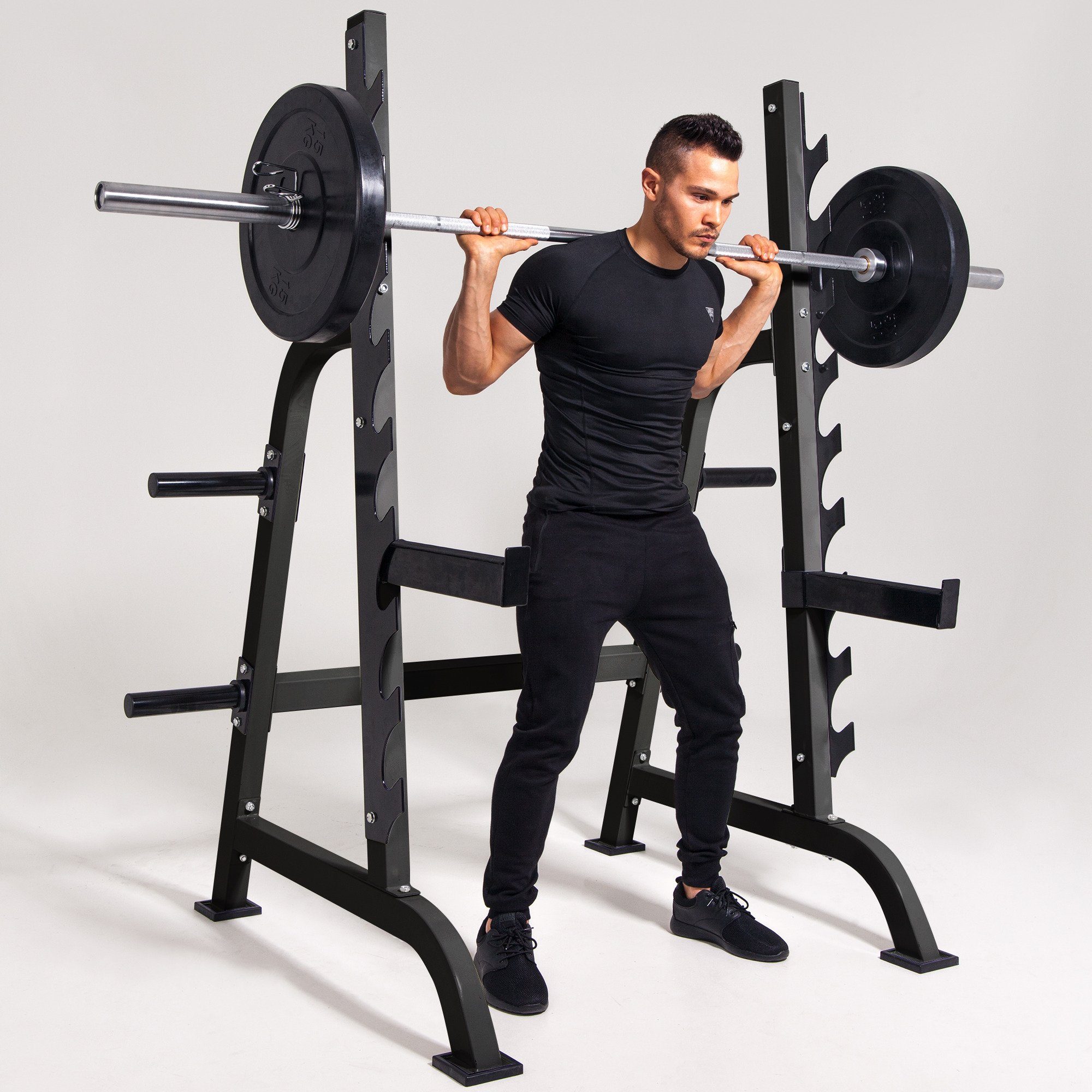 GORILLA SPORTS Squat Rack mit Hantelscheibenständer, Stahl - Kniebeugenständer, Hantelständer, (1-tlg)