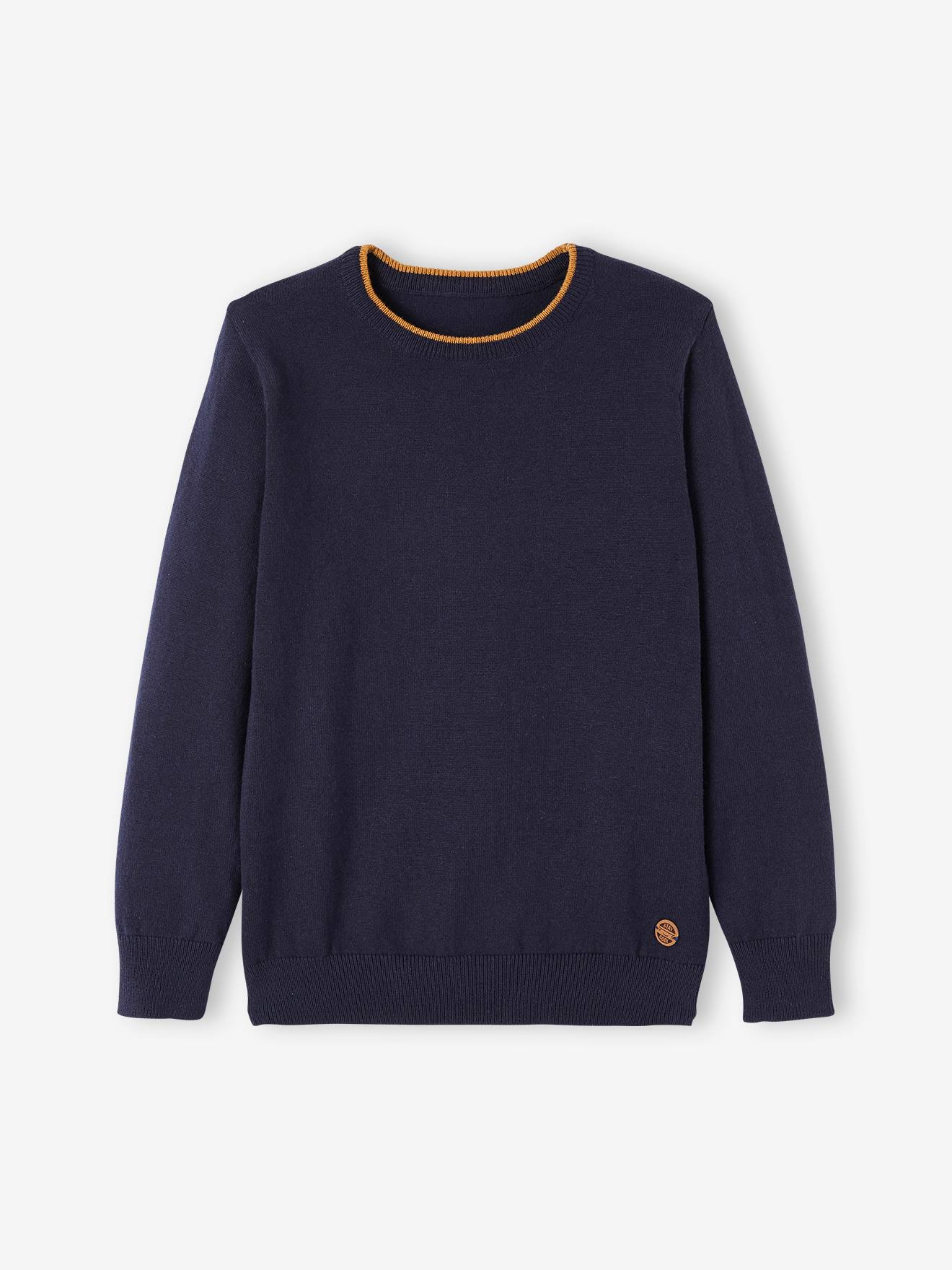Pull couleur col rond Basics garçon moutarde